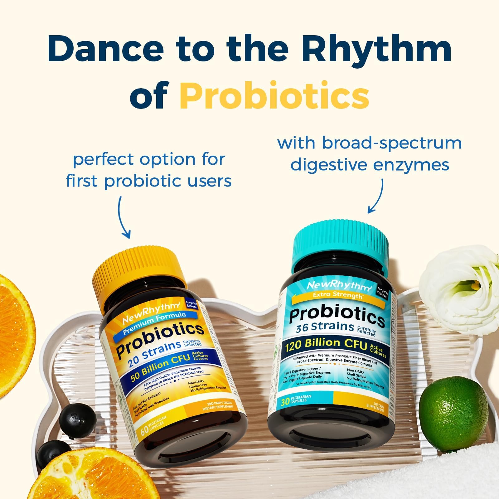 NewRhythm Probiotics 50 Billion CFU 20 Strains, 60 Veggie Capsules, Targeted Release Technology, Stomach Acid Resistant