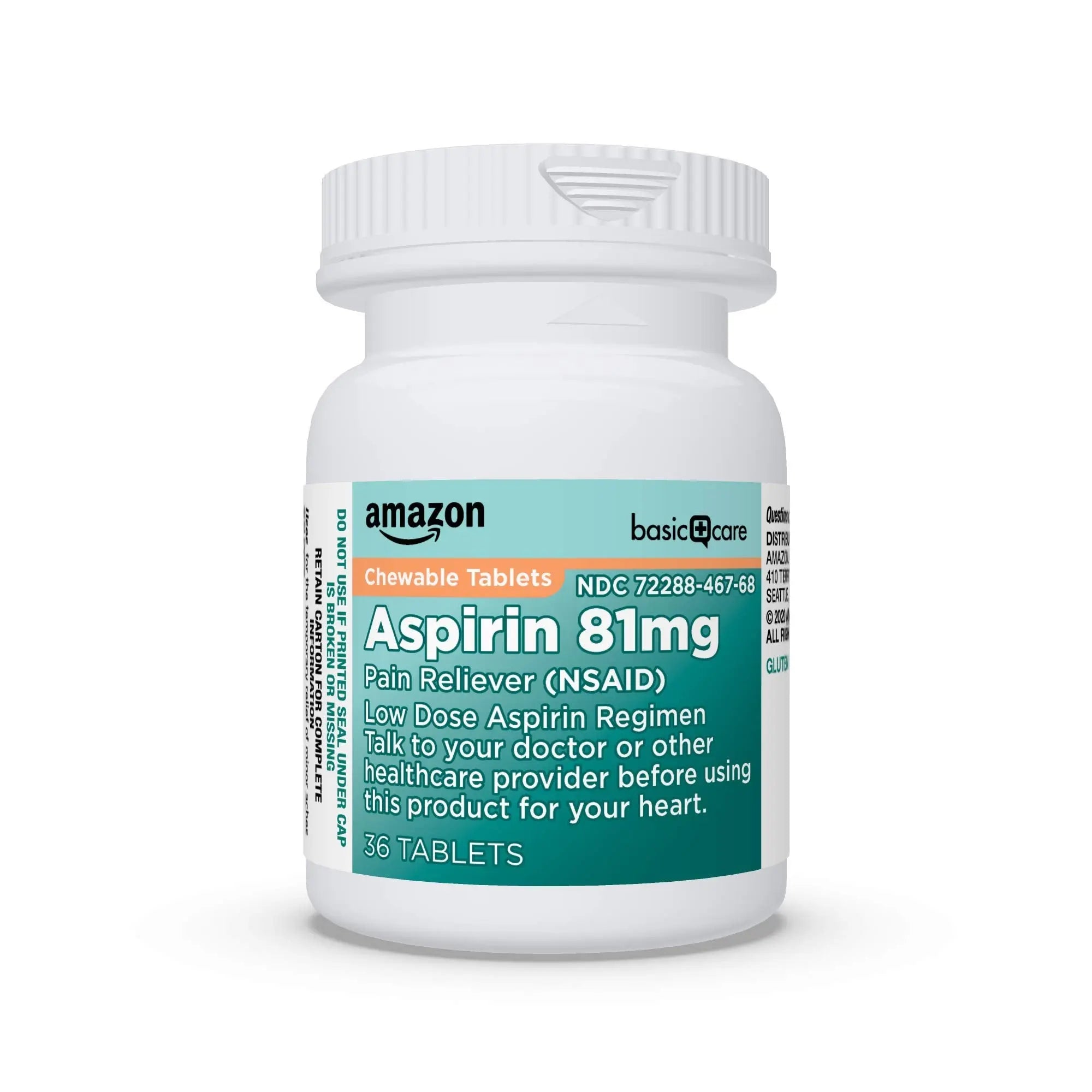 Amazon Basic Care Low Dose Aspirin 81 mg Chewable Tablets, Pain Reliever for Minor Aches, Orange Flavor, 36 Count Amazon Basic Care Au supplements