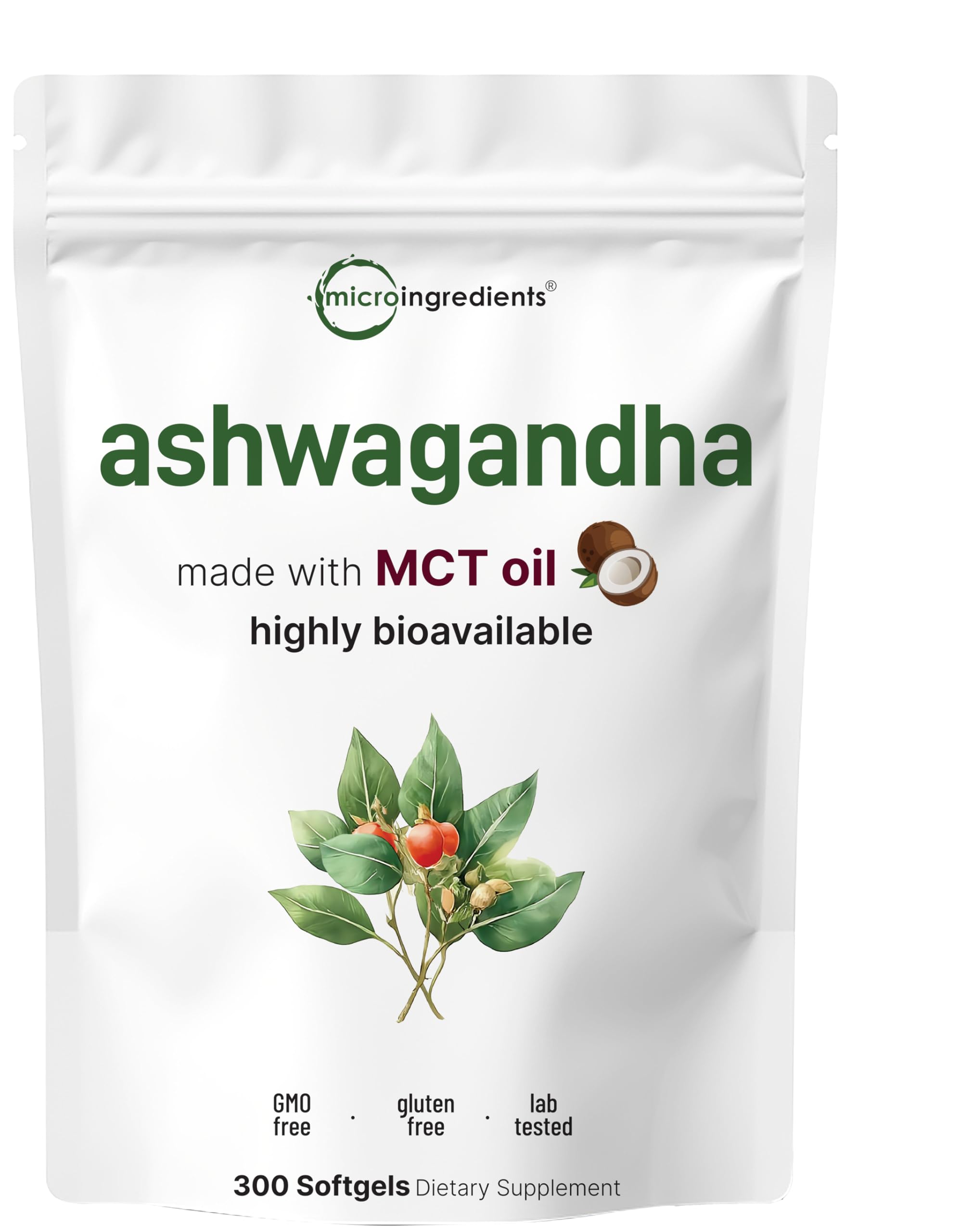 Micro Ingredients Ashwagandha Supplements | 300 Coconut MCT Oil Softgels with Black Pepper for Better Absorption | Potent Root Extract | Non-GMO Micro Ingredients Au supplements
