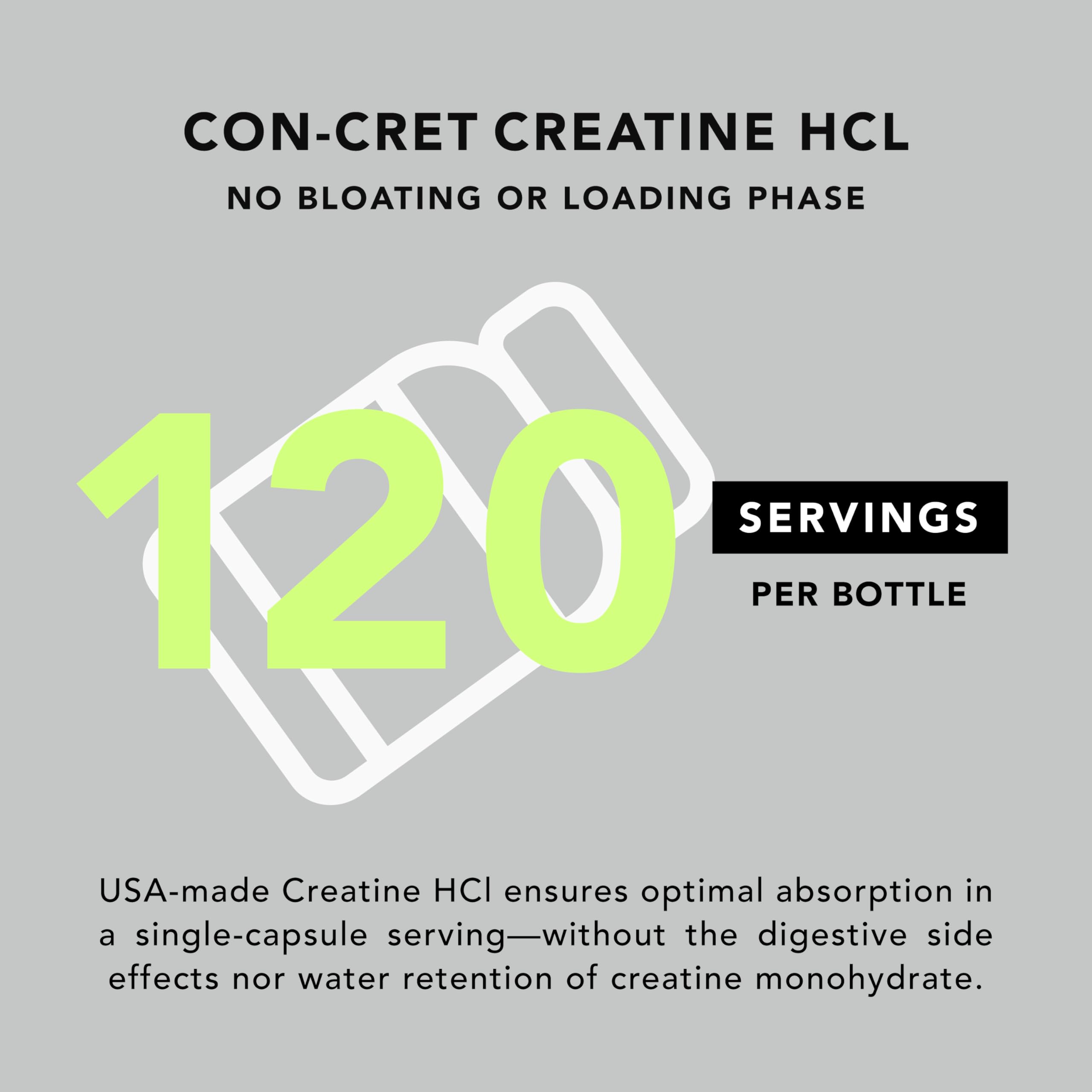 AMANDEAN Creatine HCl Pills. American Made CON-CRET. 120 Capsules. 7X Concentrated. No Bloat. Muscle, Energy, Cognitive, Recovery Support for Men & Women. Gluten Free, Non-GMO.