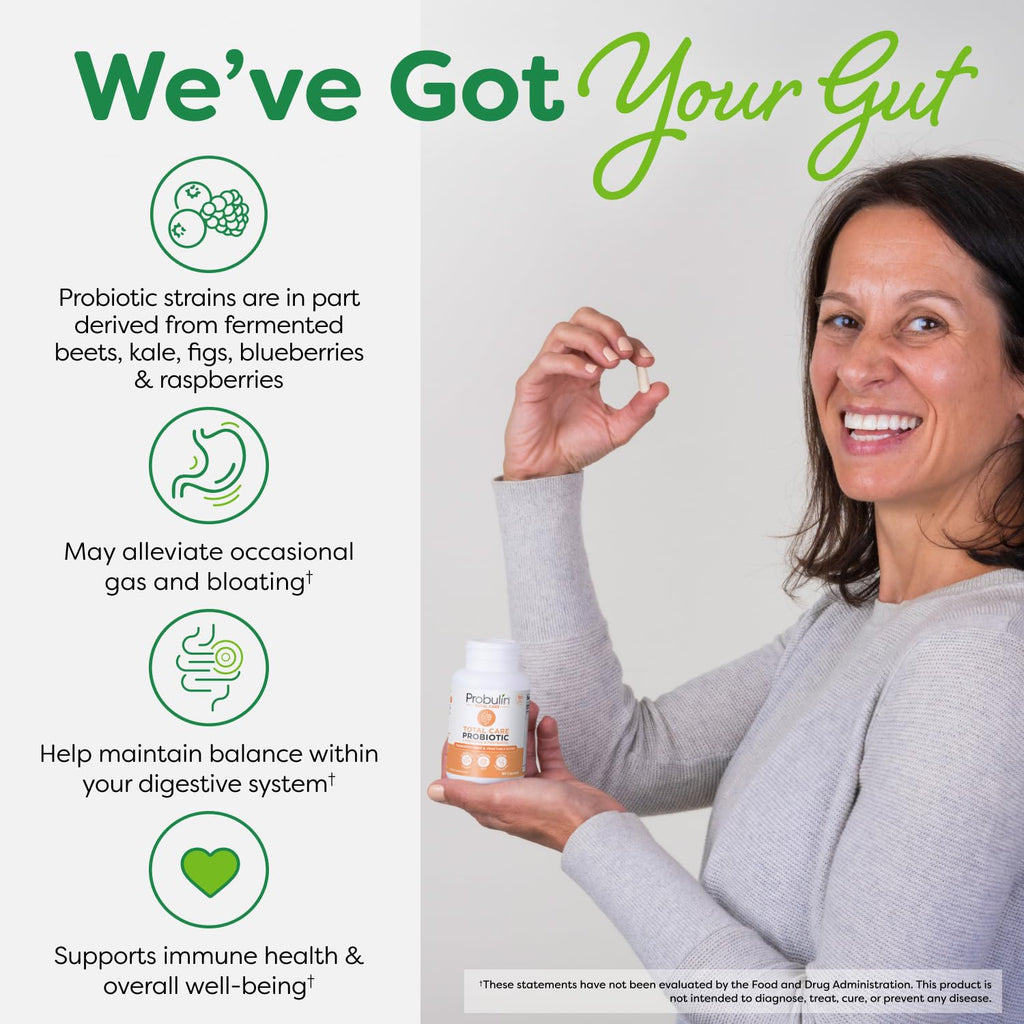 Probulin Total Care Probiotic Supplement, Daily Gut, Digestive, and Immune Health Probiotics Capsules for Men and Women, 20 Billion CFU, Vegan, 90 Count Bottle