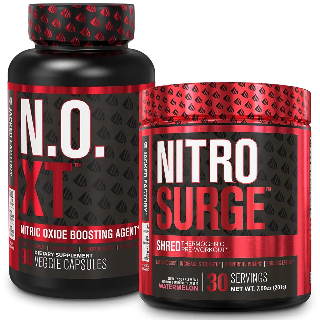 Jacked Factory Nitrosurge Shred Thermogenic Pre-Workout in Watermelon & N.O. XT Nitric Jacked Factory Au supplements