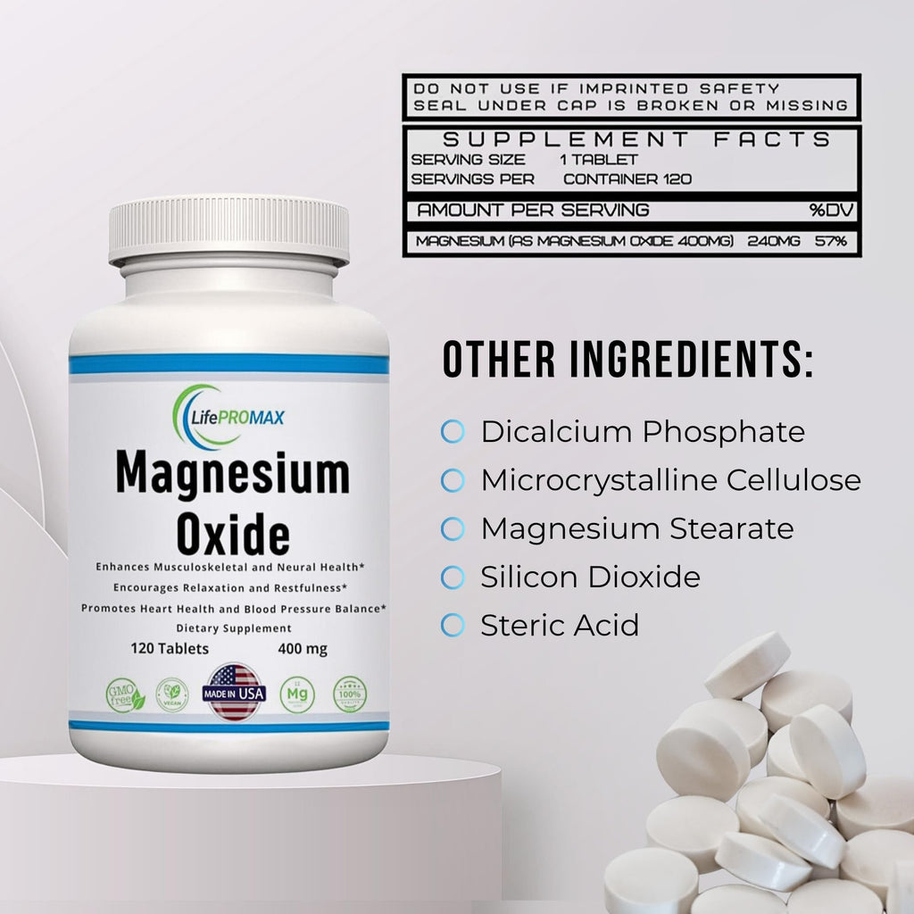 Magnesium 400mg [High Potency] Supplement – Magnesium Oxide for Immune Support, Muscle Recovery, Leg Cramps and Relaxation 120 Tablets LifePROMAX Au supplements
