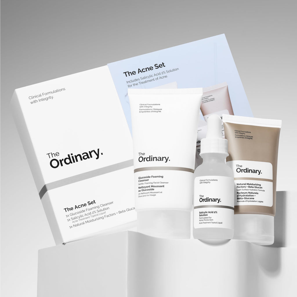The Ordinary The Acne Set, 3-Step Skin Regimen with Glucoside Foaming Cleanser, Salicylic Acid 2% Solution