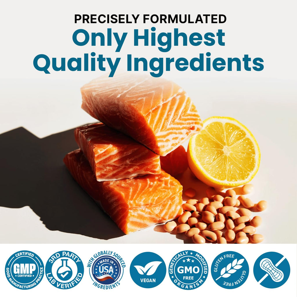 4-in-1 Fish Oil Omega 3 Fatty Supplements (2100mg) - Omega 3 Fish Oil with Vitamins D3 K2 and CoQ10 - Lemon Flavored (120 softgels)