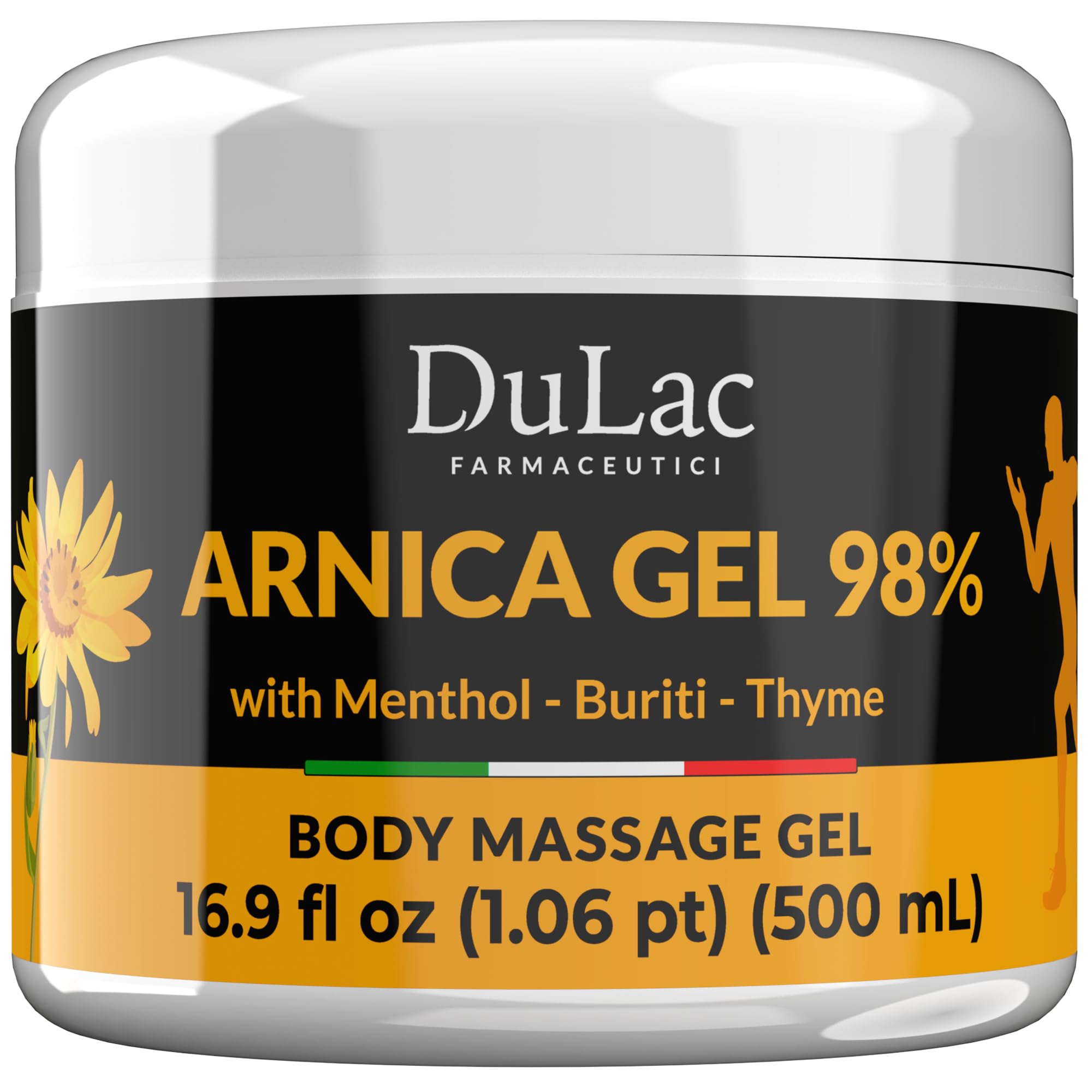 Dulac Arnica Body Massage Gel – Water-Based Cosmetic Massage Gel with Arnica Montana, Fast-Absorbing Lightweight Texture, Non-Greasy Feel, Dermatologically Tested, 16.9 fl oz DULÀC FARMACEUTICI 1982 Au supplements
