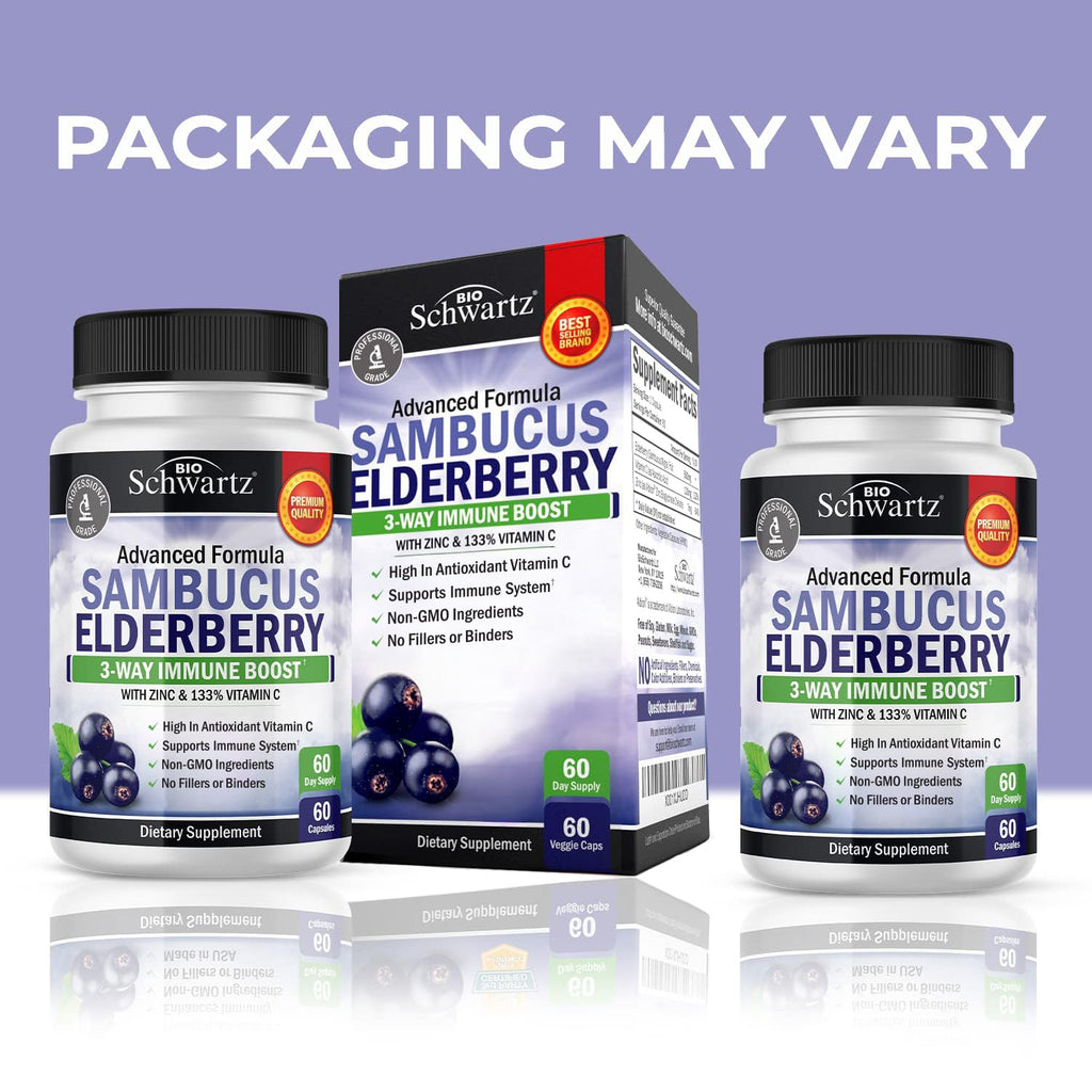 Elderberry Capsules with Zinc and Vitamin C for Adults - Immune Support Vitamins for Women and Men - Black Sambucus Elderberry Vitamin C and Zinc