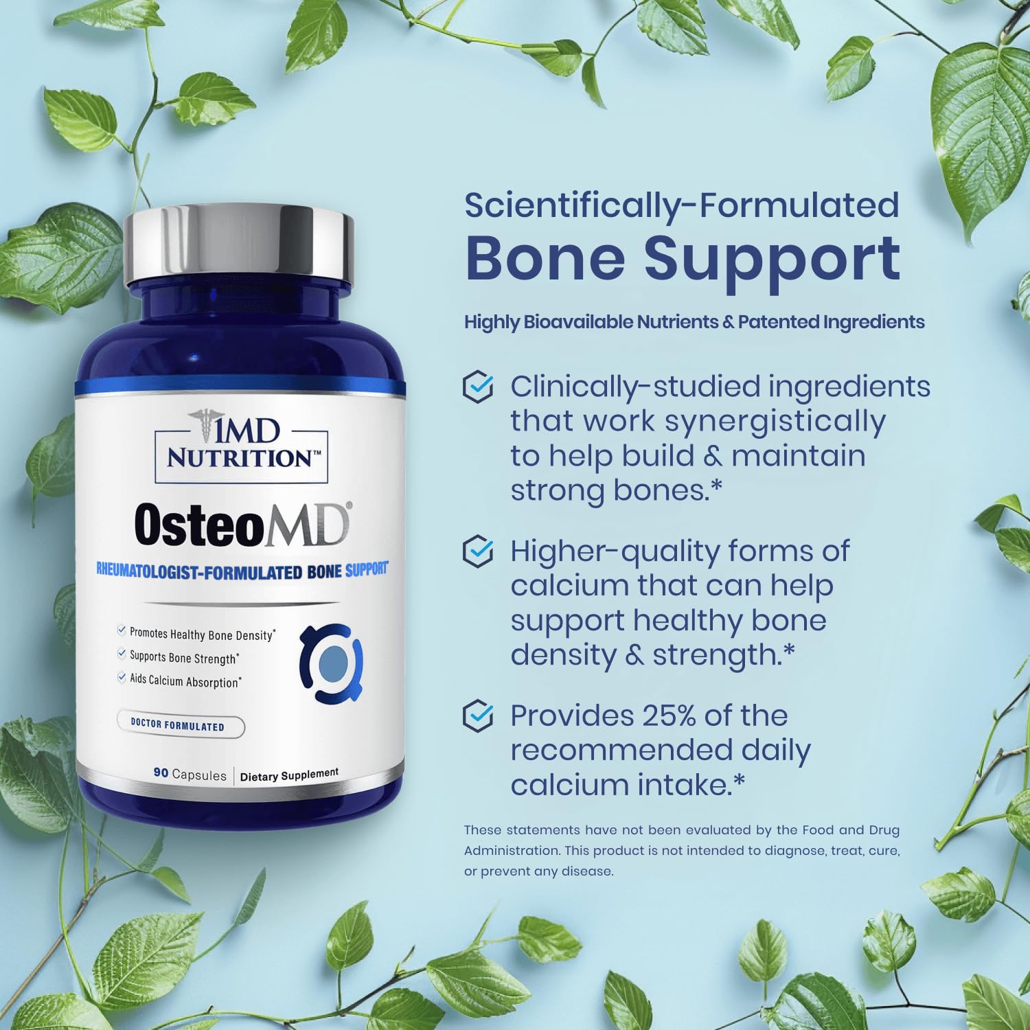 1MD Nutrition OsteoMD for Comprehensive Support - Supplement for Women and Men - Promote Density w/Vitamin D - Hydroxyapatite