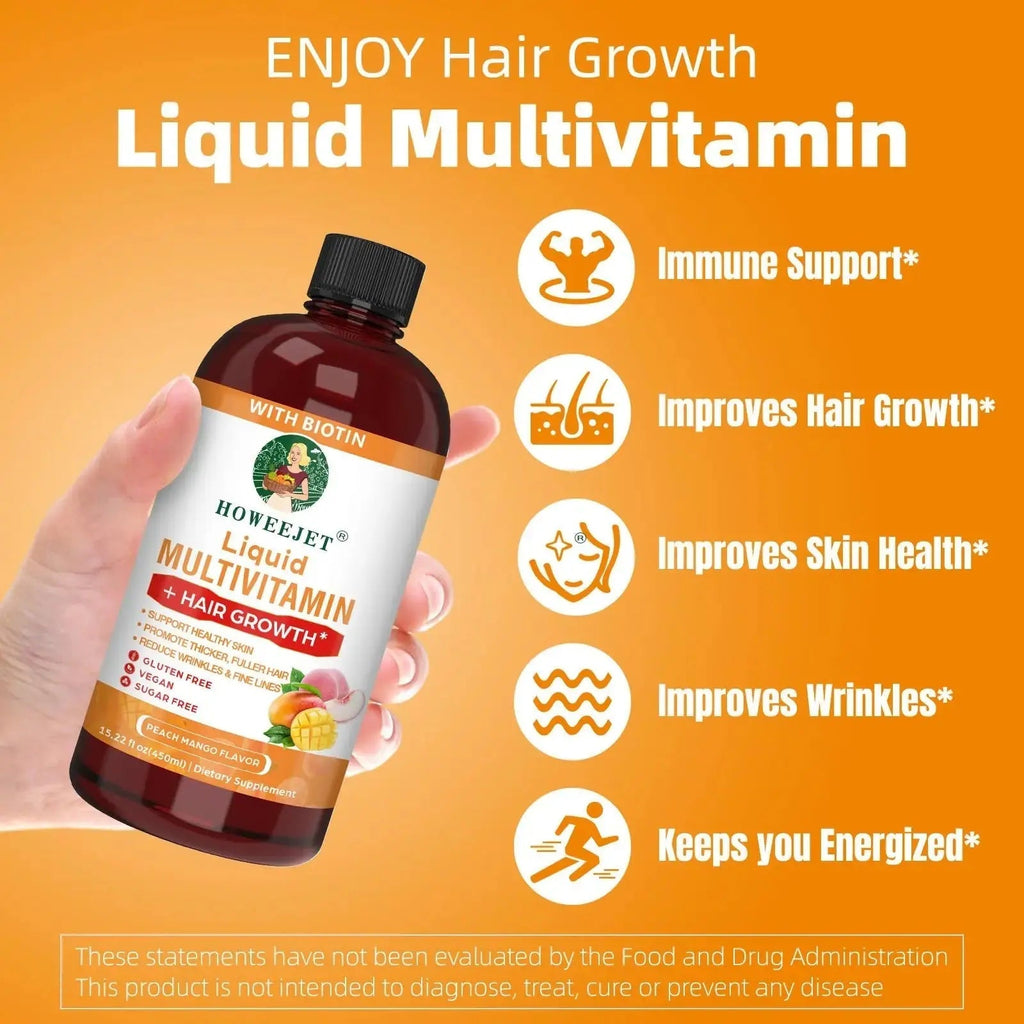 Liquid Multivitamin for Hair Growth | Biotin 10000mcg | Hair & Skin Support Supplement | Clinically Tested for Thicker Hair & Skin Elasticity HOWEEJET Au supplements