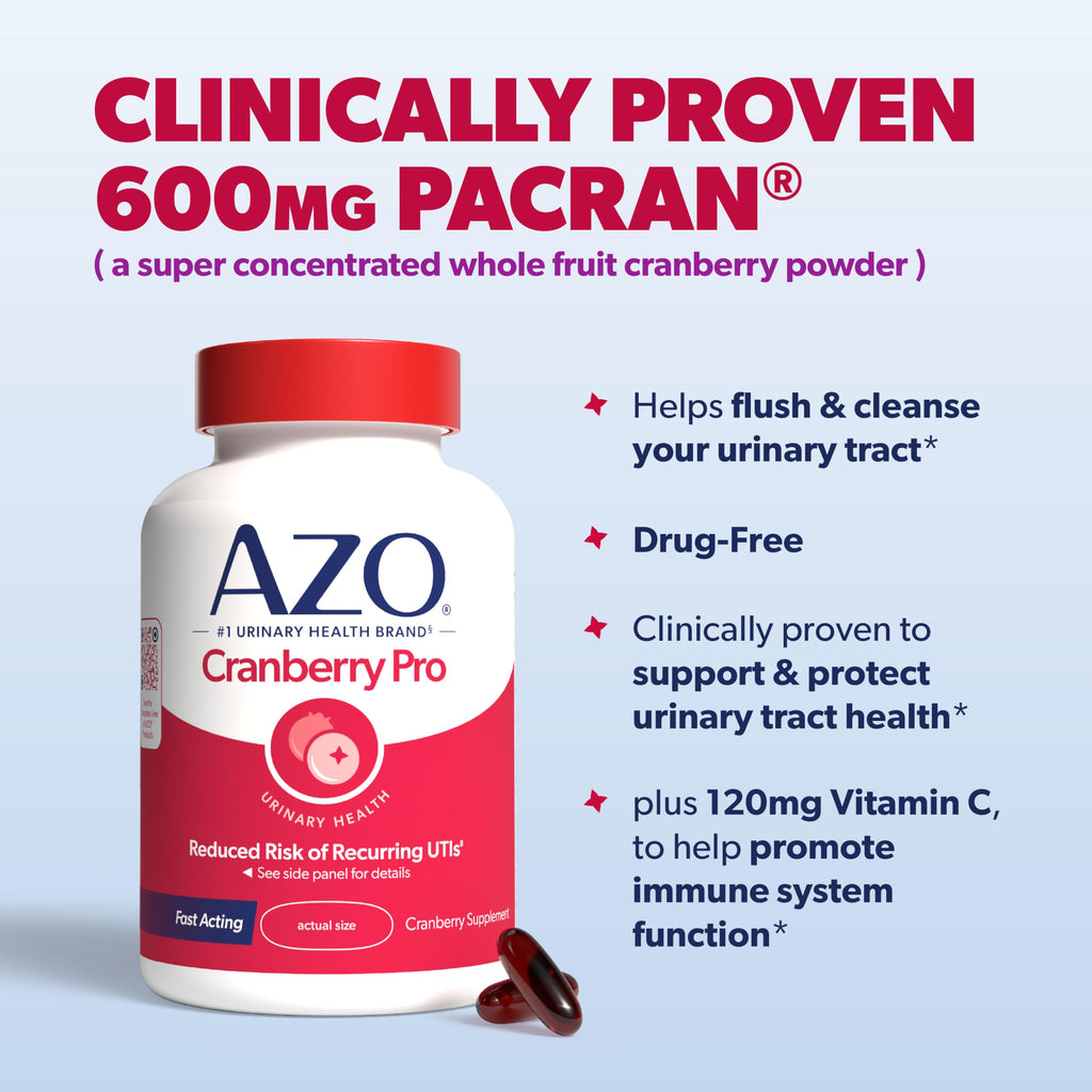 AZO Cranberry Pro, Cranberry Pills for Women & Men, 600mg Pacran, Made with Concentrated Whole Fruit Cranberry Powder to Help Cleanse and Protect The Urinary Tract