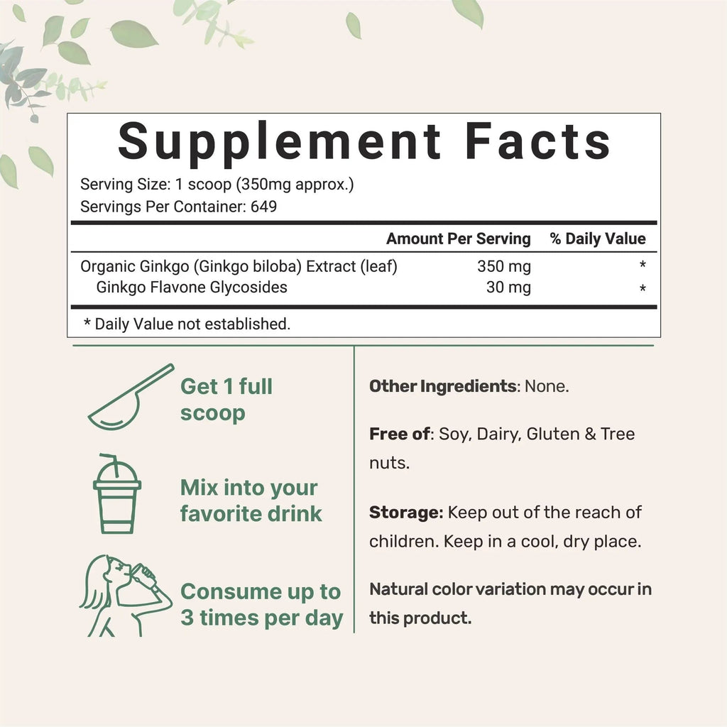 Micro Ingredients Raw Organic Ginkgo Biloba Powder, 8 Ounce (18 Months Supply) Micro Ingredients Au supplements
