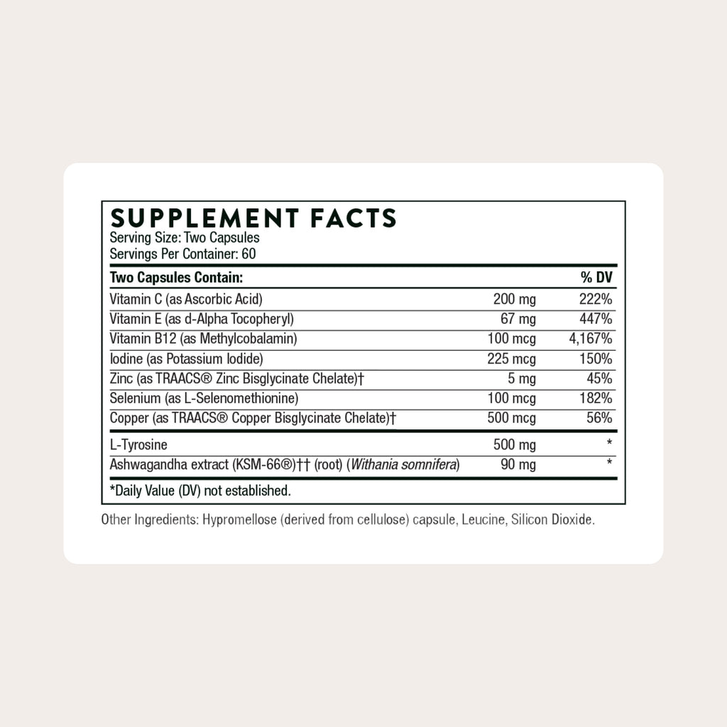 THORNE - Thyroid Health Complex (Formerly Thyrocsin) - Thyroid Cofactors for Thyroid Function Support* - Vitamins B12, C & E, Ashwagandha, Iodine, Zinc, Selenium, Copper & L-Tyrosine - 60 Servings THORNE Au supplements