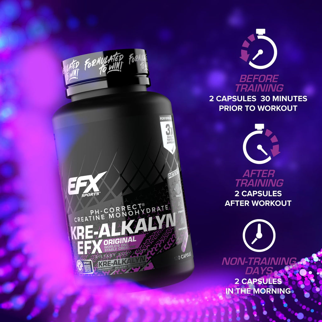 EFX Sports Kre-Alkalyn EFX | pH Correct Creatine Monohydrate Pill Supplement | Strength, Muscle Growth & Performance