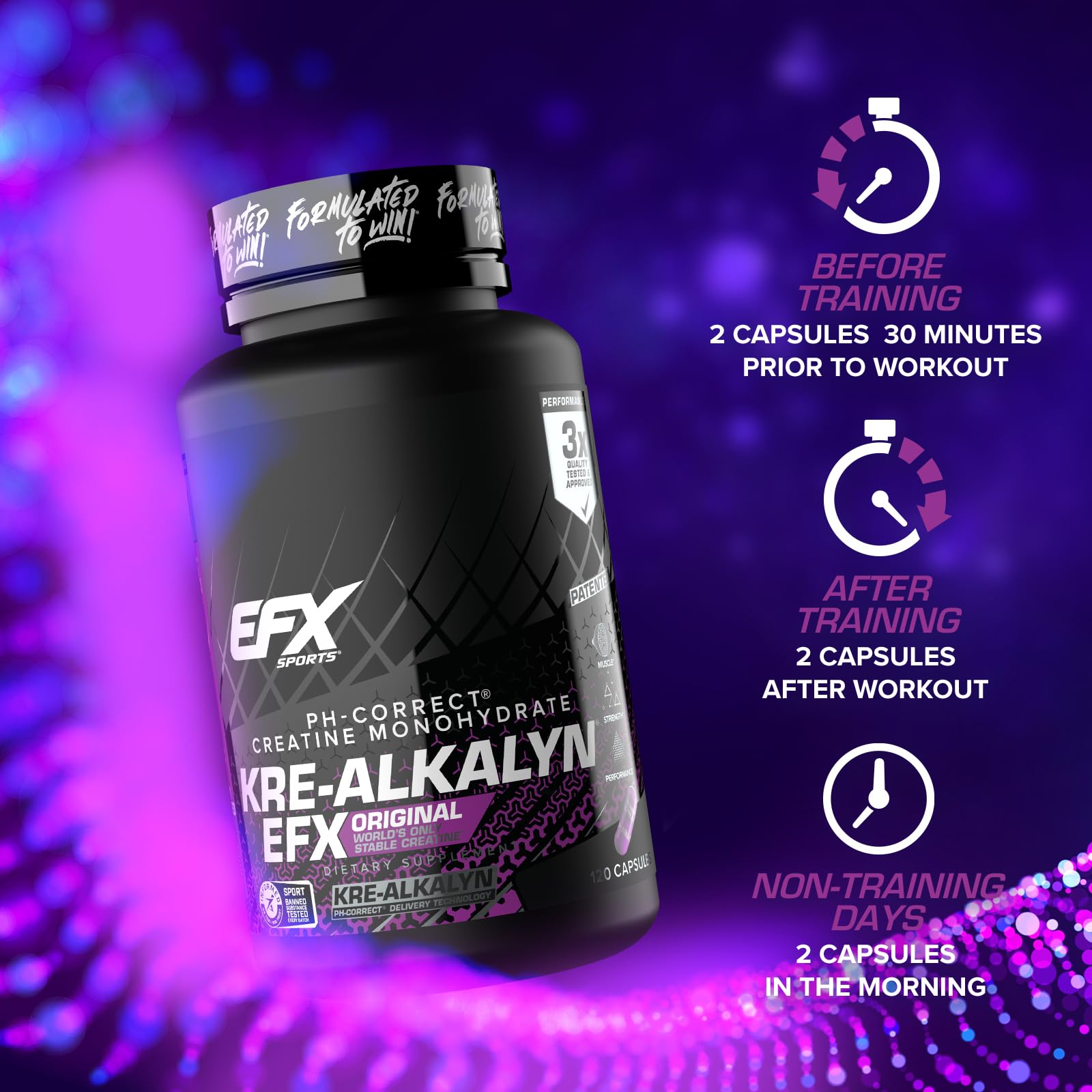 EFX Sports Kre-Alkalyn EFX | pH Correct Creatine Monohydrate Pill Supplement | Strength, Muscle Growth & Performance