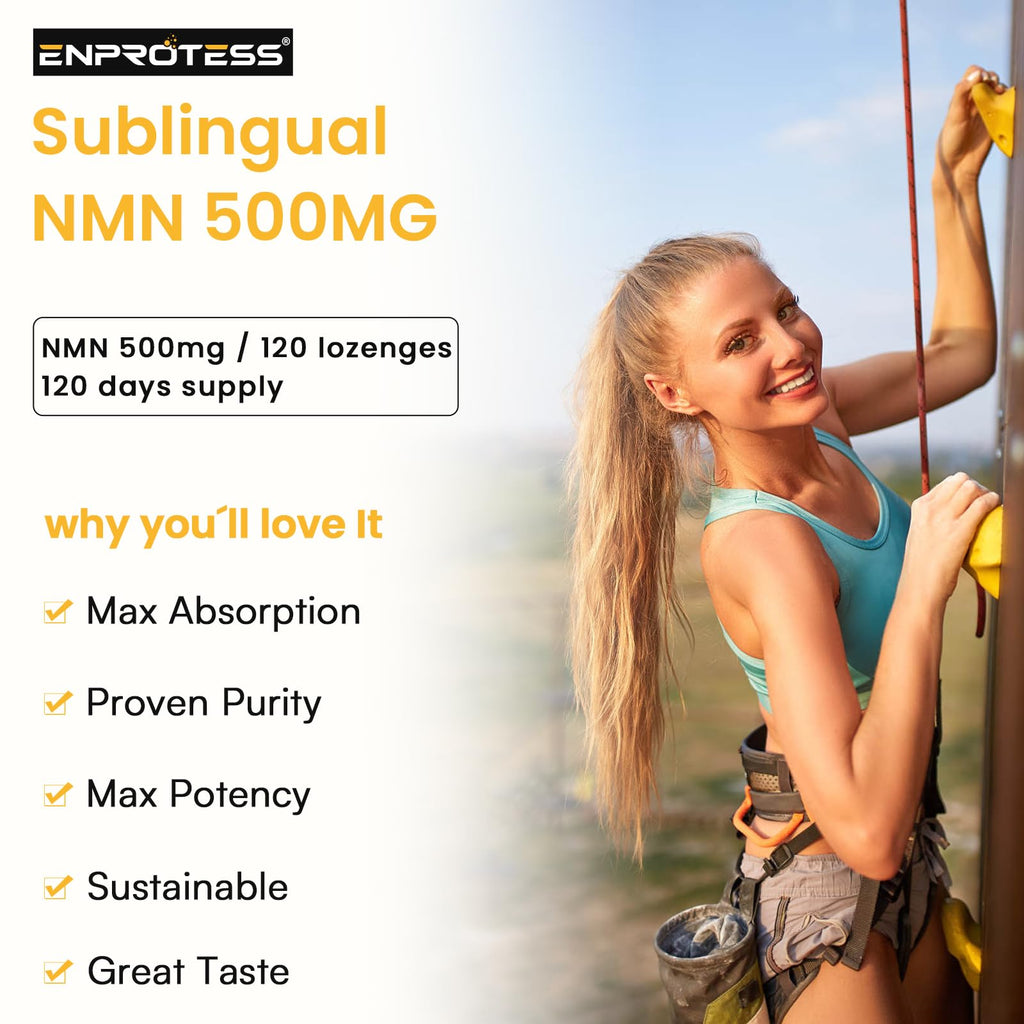 Sublingual NMN 500mg, Max Absorbency & Fast-Acting NMN Supplement（120-Day Supply）, 99% Pure NMN (Nicotinamide Mononucleotide) for NAD, Cell, Immune, Energy, Muscle, Anti-Aging, Longevity, 120 Lozenges Enprotess Au supplements