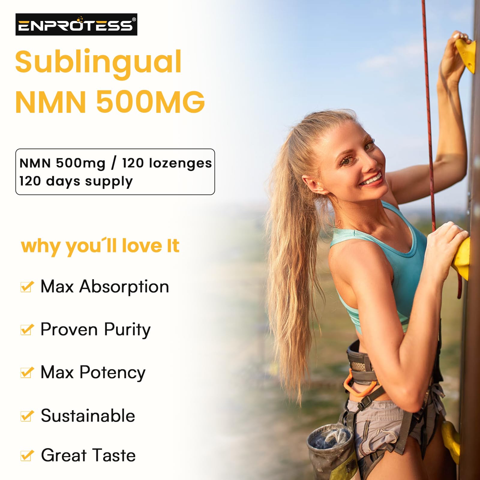 Sublingual NMN 500mg, Max Absorbency & Fast-Acting NMN Supplement（120-Day Supply）, 99% Pure NMN (Nicotinamide Mononucleotide) for NAD, Cell, Immune, Energy, Muscle, Anti-Aging, Longevity, 120 Lozenges Enprotess Au supplements