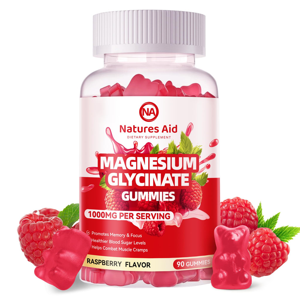 Natures Aid Magnesium Glycinate Gummies 1000mg - Sugar Free Magnesium Potassium Supplement with Vitamin D, B6, CoQ10 for Calm Mood