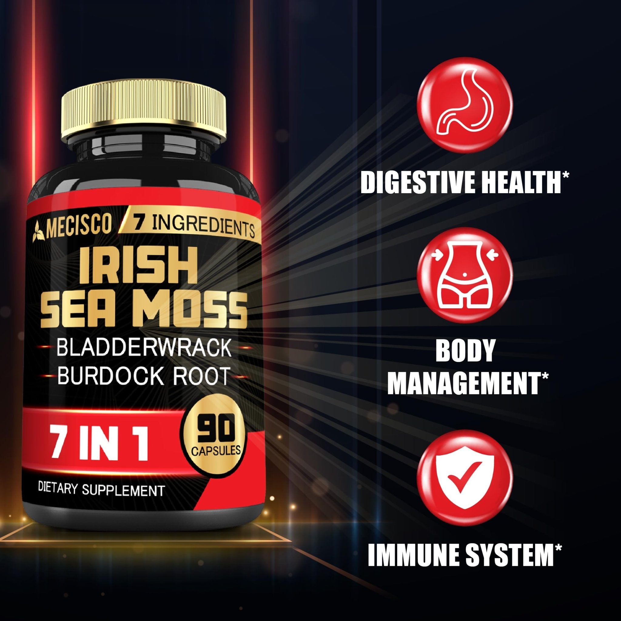 7in1 Irish Sea Moss Capsules 6750 Mg with Organic Bladderwrack & Burdock Root, Turmeric, Apple Cider Vinegar - Raw Seamos Pills for Hair, Skin, Thyroid Healths - 90 Caps for 3-Month Supply - TrustMedUSA