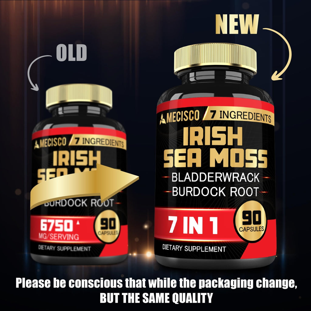 7in1 Irish Sea Moss Capsules 6750 Mg with Organic Bladderwrack & Burdock Root, Turmeric, Apple Cider Vinegar - Raw Seamos Pills for Hair, Skin, Thyroid Healths - 90 Caps for 3-Month Supply - TrustMedUSA