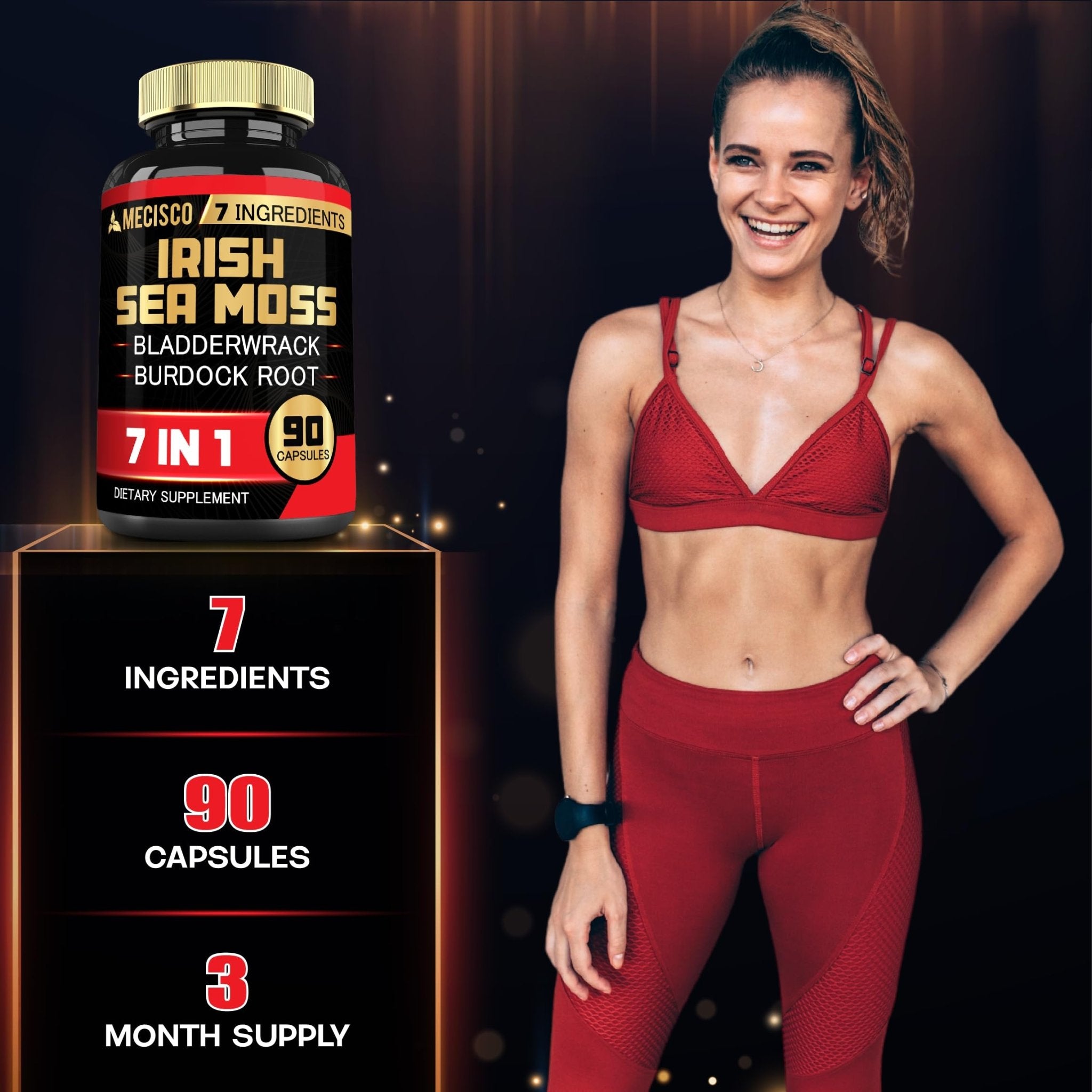 7in1 Irish Sea Moss Capsules 6750 Mg with Organic Bladderwrack & Burdock Root, Turmeric, Apple Cider Vinegar - Raw Seamos Pills for Hair, Skin, Thyroid Healths - 90 Caps for 3-Month Supply - TrustMedUSA