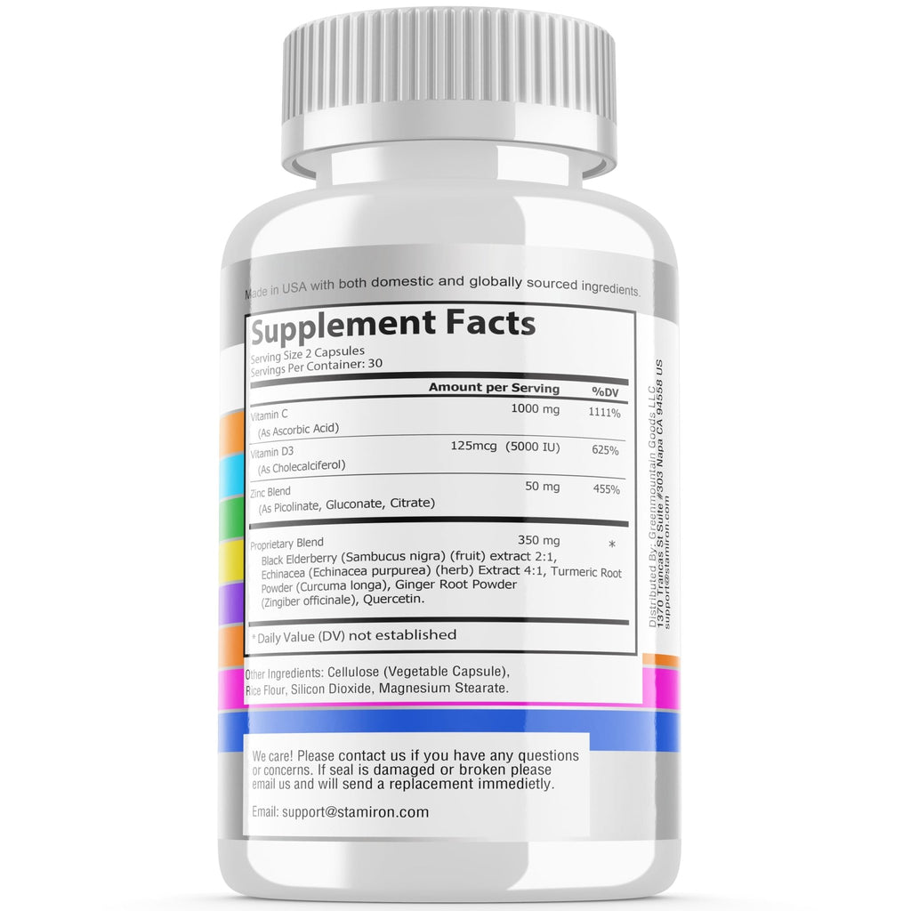 8 in 1 Immune Support with Quercetin Zinc 50mg Vitamin C 1000mg Vitamin D3 5000 IU and Elderberry Echinacea Ginger for Adults Kids - VIT D Supplement Veg Capsules - TrustMedUSA