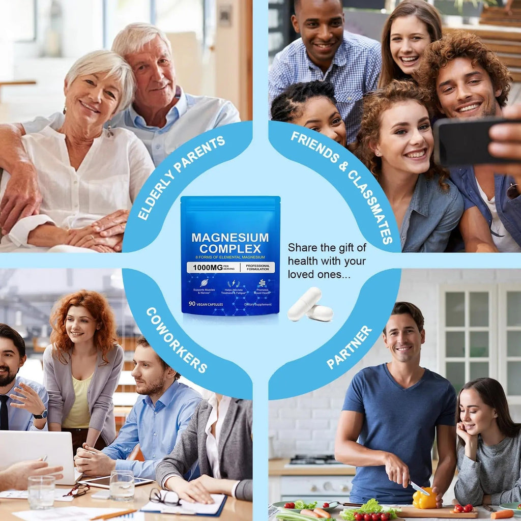 8-in-1 Magnesium Complex 90 Capsules, 1000mg with Magnesium Glycinate, Citrate, Malate, Taurate, Easy Absorption for Health, Energy, Non-GMO, Vegan - TrustMedUSA