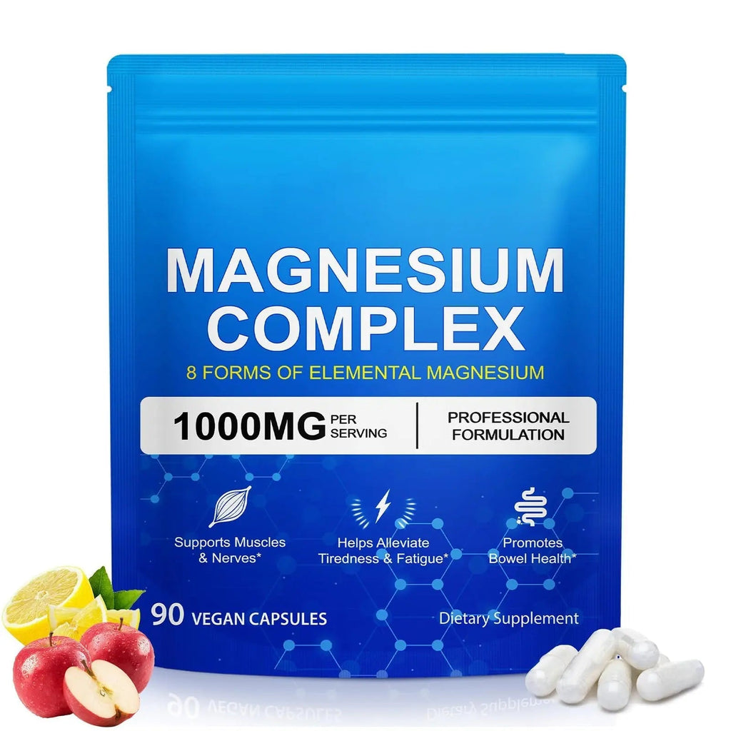 8-in-1 Magnesium Complex 90 Capsules, 1000mg with Magnesium Glycinate, Citrate, Malate, Taurate, Easy Absorption for Health, Energy, Non-GMO, Vegan - TrustMedUSA