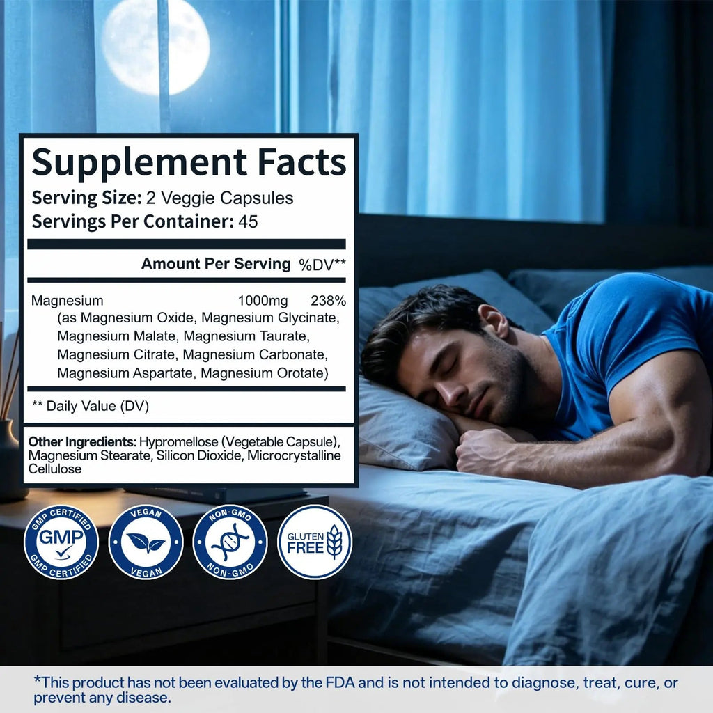 8 in 1 Magnesium Complex Capsules 1000mg for Women and Men - Highly Absorbable Magnesium Supplement Supports Muscle Relaxation Sleep & Energy | NSF Certified, GMP, Gluten Free, Vegan - TrustMedUSA
