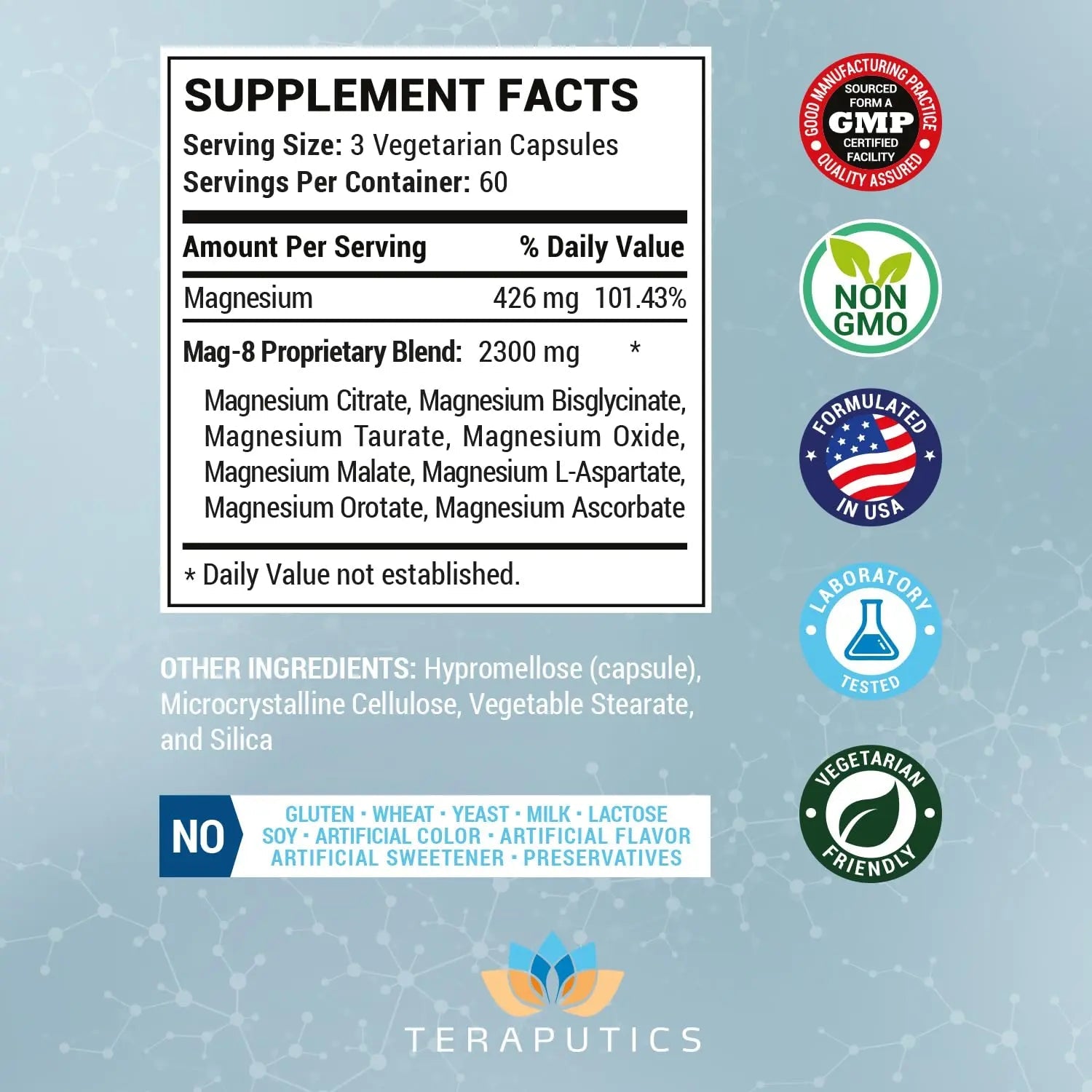8 in 1 Magnesium Complex for Women & Men 426mg | 180 Vegan Capsules | MAG-8 Blend: Citrate, Bisglycinate, Malate, & More | Non-GMO Magnesio Complex Supplement | Provides 100% Daily Recommended Value - TrustMedUSA