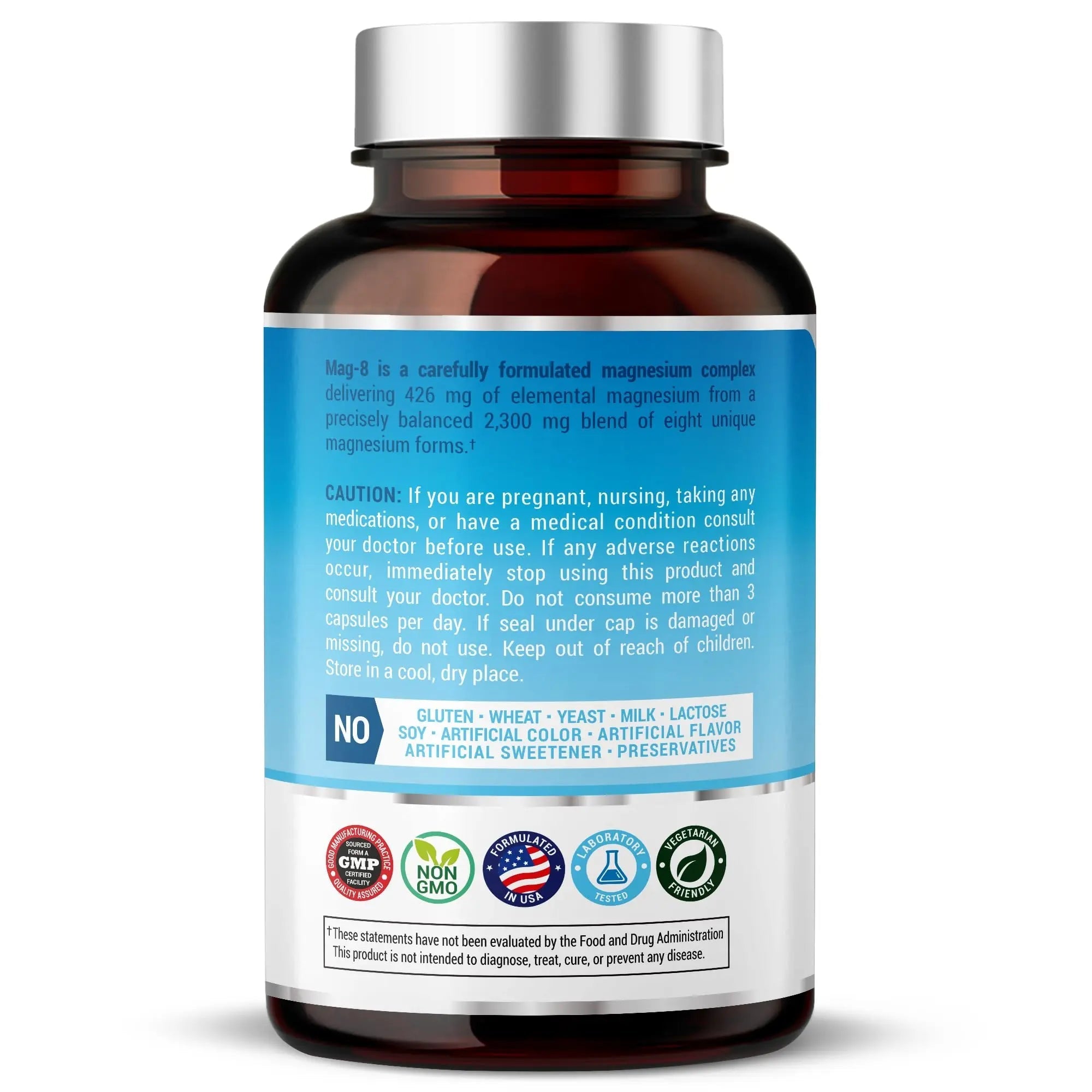 8 in 1 Magnesium Complex for Women & Men 426mg | 180 Vegan Capsules | MAG-8 Blend: Citrate, Bisglycinate, Malate, & More | Non-GMO Magnesio Complex Supplement | Provides 100% Daily Recommended Value - TrustMedUSA