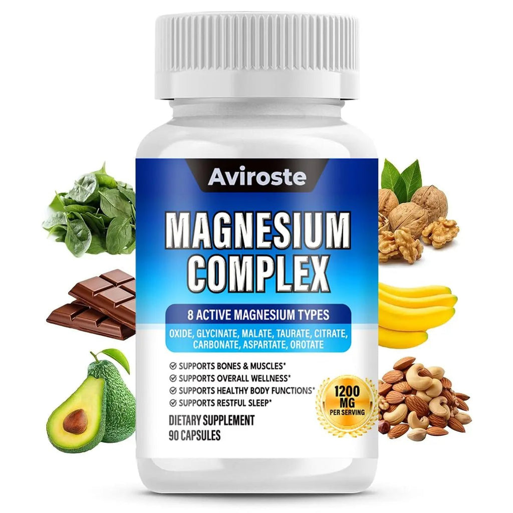8 in 1 Magnesium Complex Supplement - 8 Elemental 1000mg - Magnesium Glycinate, Citrate, Malate, Taurate - High Absorption,for Muscle, Nerve & Sleep Support - 90 Capsules - TrustMedUSA
