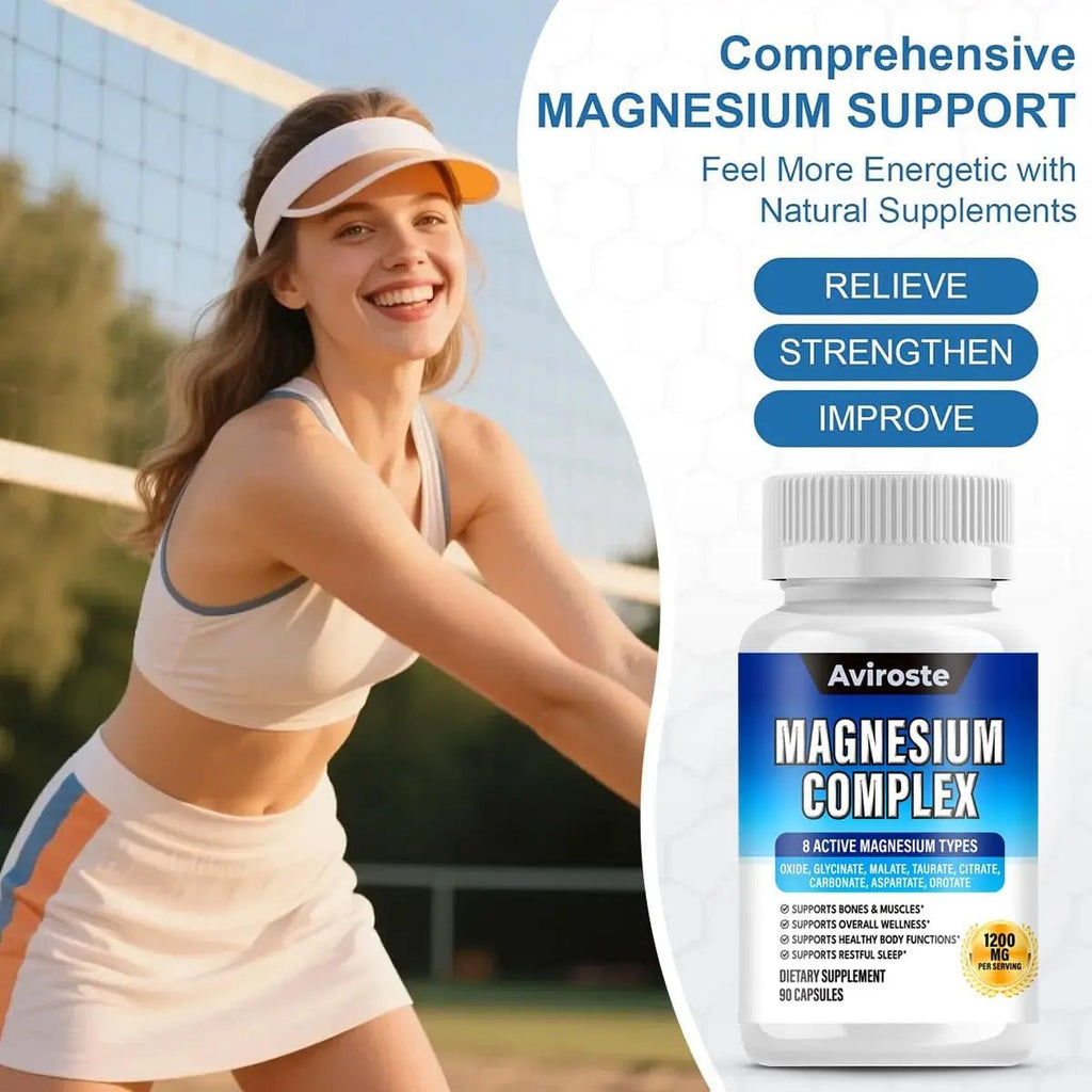 8 in 1 Magnesium Complex Supplement - 8 Elemental 1000mg - Magnesium Glycinate, Citrate, Malate, Taurate - High Absorption,for Muscle, Nerve & Sleep Support - 90 Capsules - TrustMedUSA
