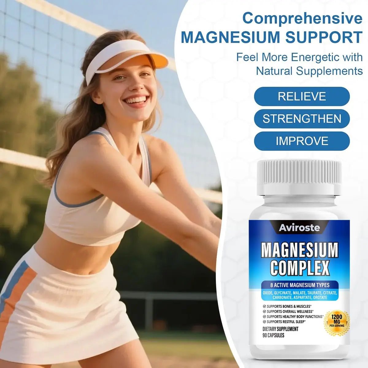 8 in 1 Magnesium Complex Supplement - 8 Elemental 1000mg - Magnesium Glycinate, Citrate, Malate, Taurate - High Absorption,for Muscle, Nerve & Sleep Support - 90 Capsules - TrustMedUSA