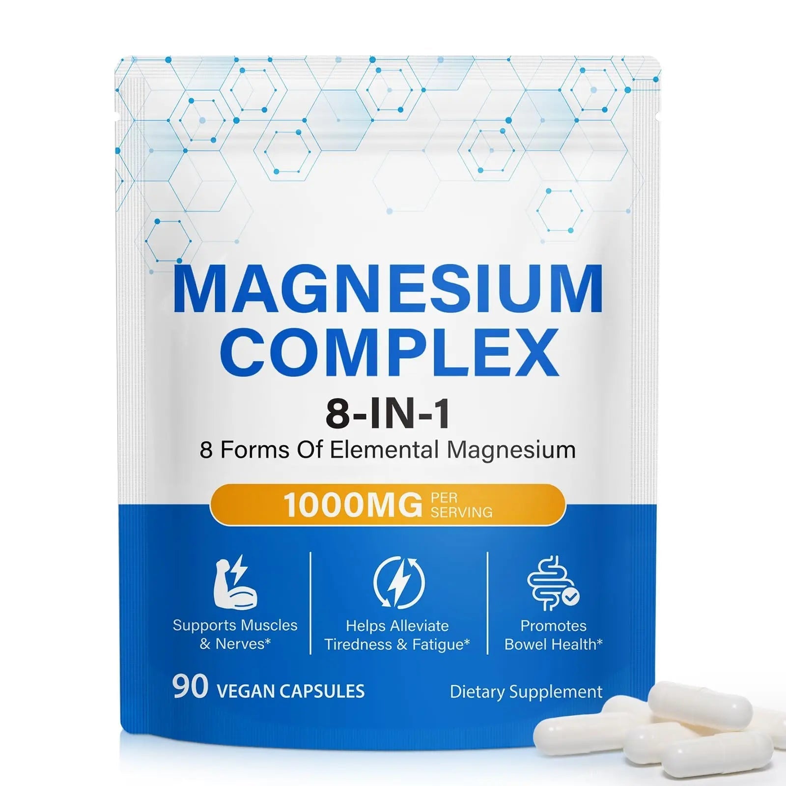 8-in-1 Magnesium Complex Supplement 90 Count, Magnesium Complex Capsules with Magnesium Glycinate, Citrate, Malate, Taurate, Easy Absorption for Sleep, Muscle Relaxation, Nerve & Heart Health, Energy - TrustMedUSA