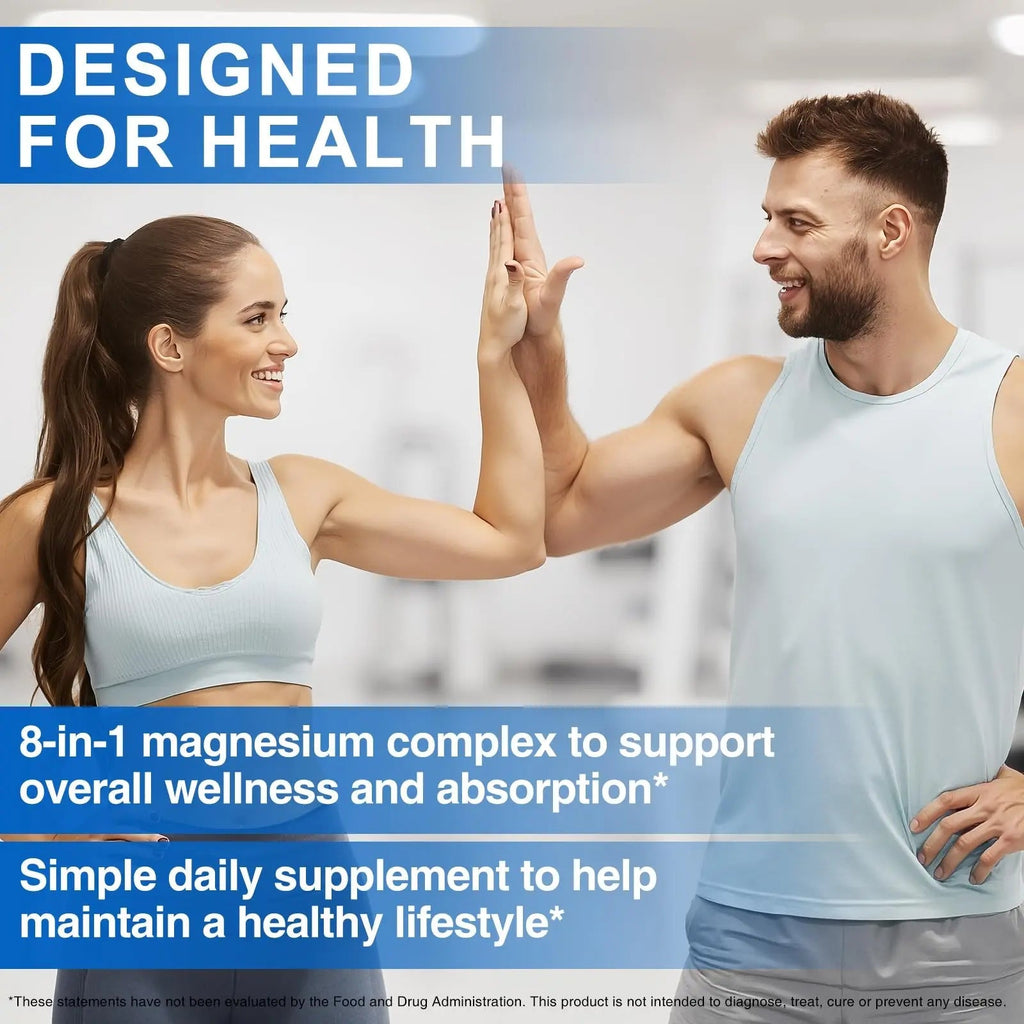 8-in-1 Magnesium Complex Supplement 90 Count, Magnesium Complex Capsules with Magnesium Glycinate, Citrate, Malate, Taurate, Easy Absorption for Sleep, Muscle Relaxation, Nerve & Heart Health, Energy - TrustMedUSA