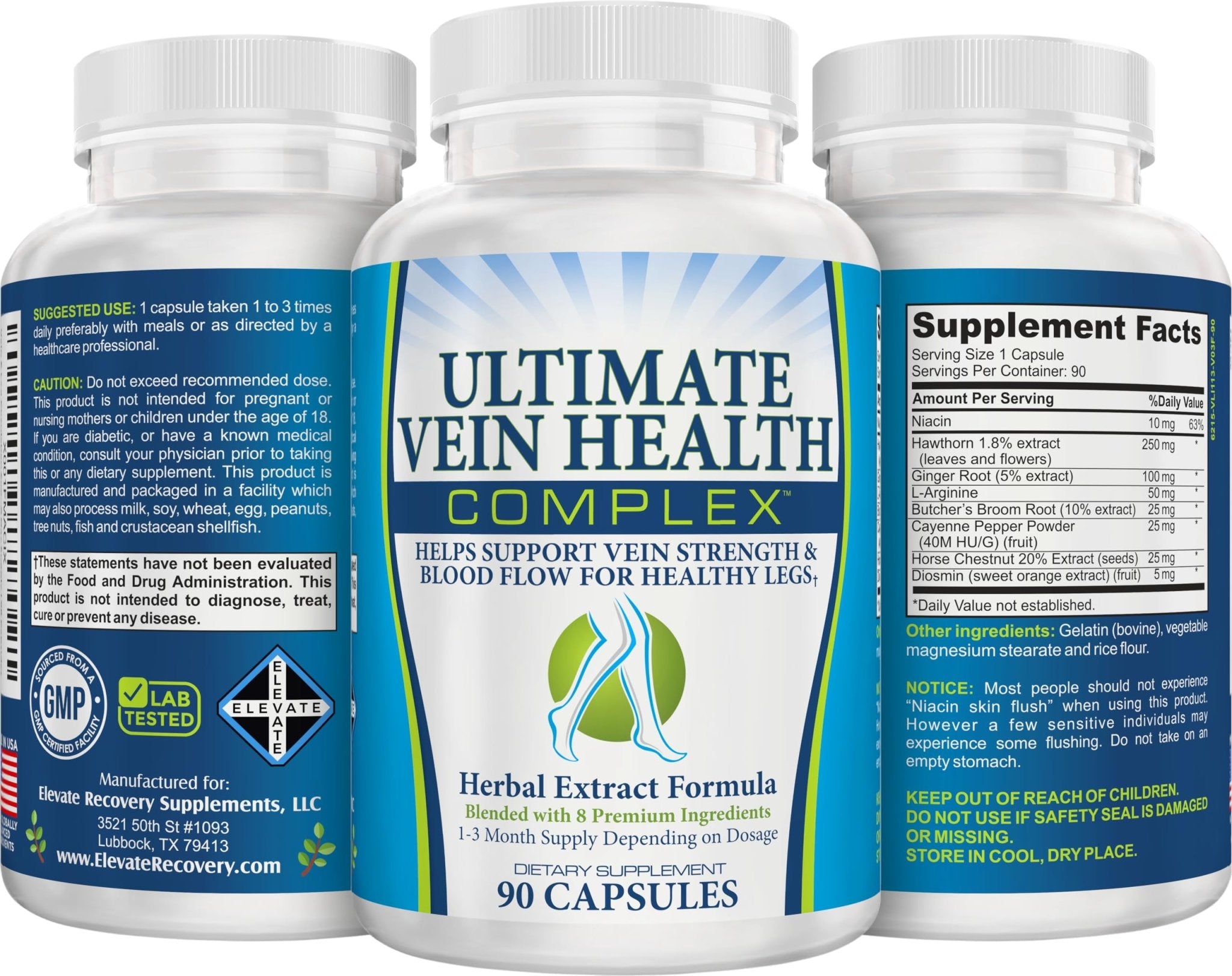 8-in-1 Vein & Leg Health Circulation Support Supplements | Leg + Vein Formula | Circulatory Support Supplement | 1-Month Supply | 90 Capsules - TrustMedUSA