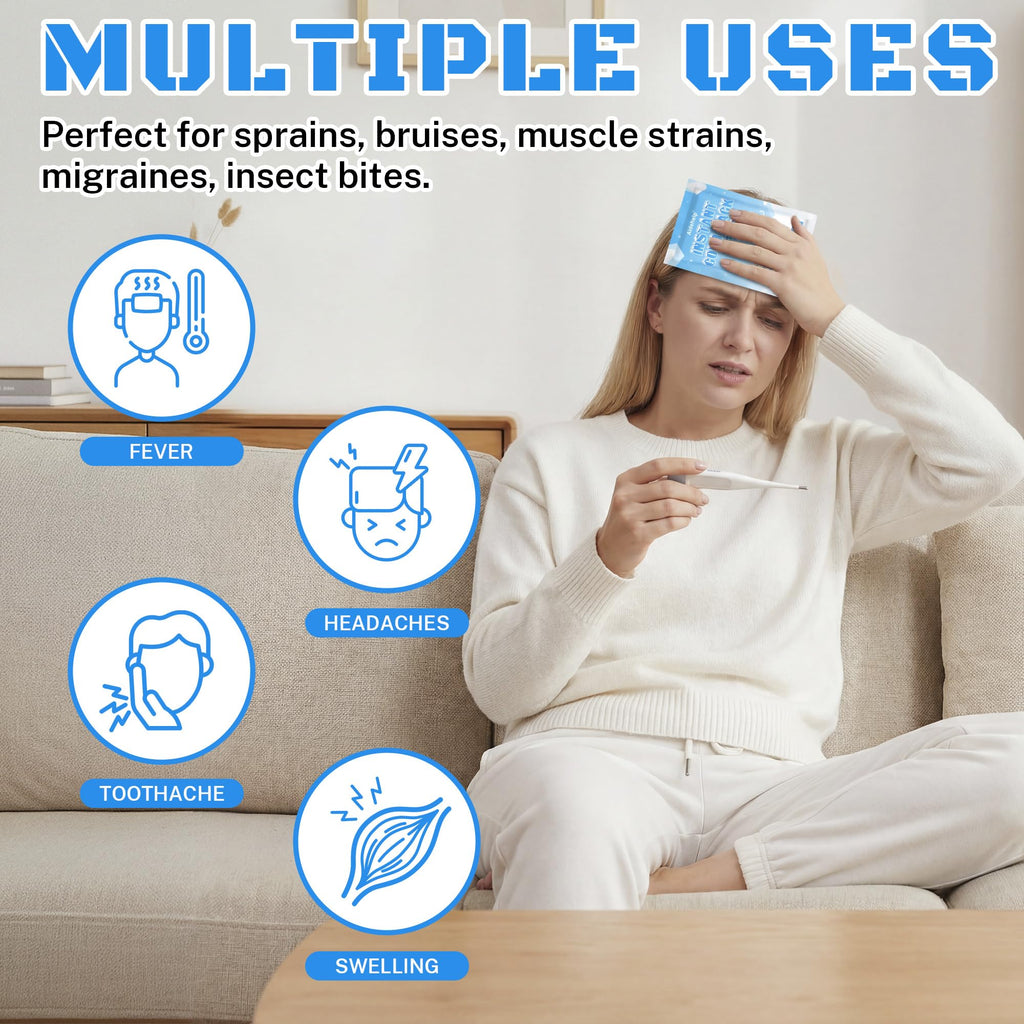 8 Pack Instant Cold Packs (4.3" x 5.9") - Disposable Ice Packs for Injuries | Cold Compress Ice Pack for Pain Relief, Swelling, Inflammation, Sprains, Toothache - Cold Pack for Athletes - Maple Wellness Supplements