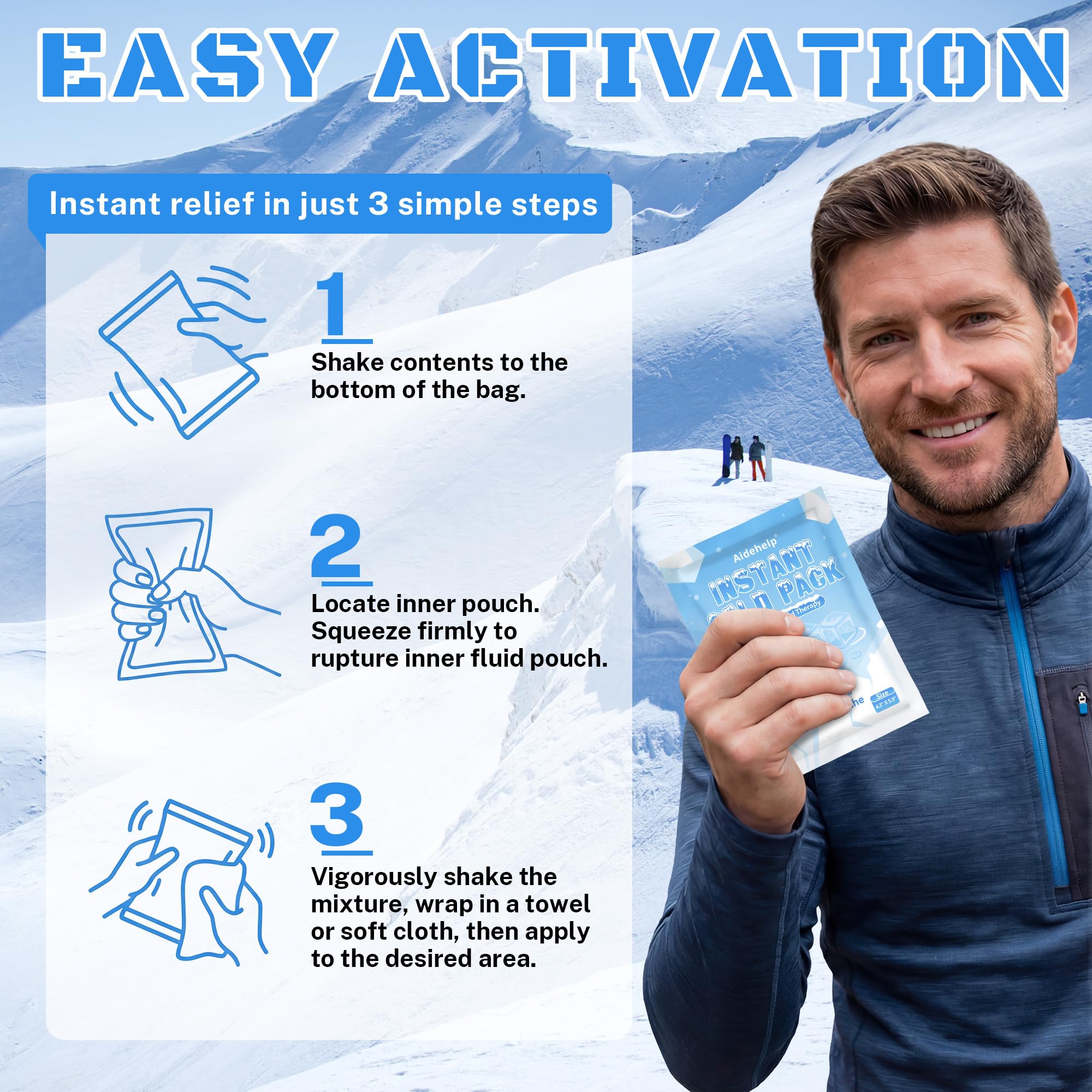 8 Pack Instant Cold Packs (4.3" x 5.9") - Disposable Ice Packs for Injuries | Cold Compress Ice Pack for Pain Relief, Swelling, Inflammation, Sprains, Toothache - Cold Pack for Athletes - Maple Wellness Supplements