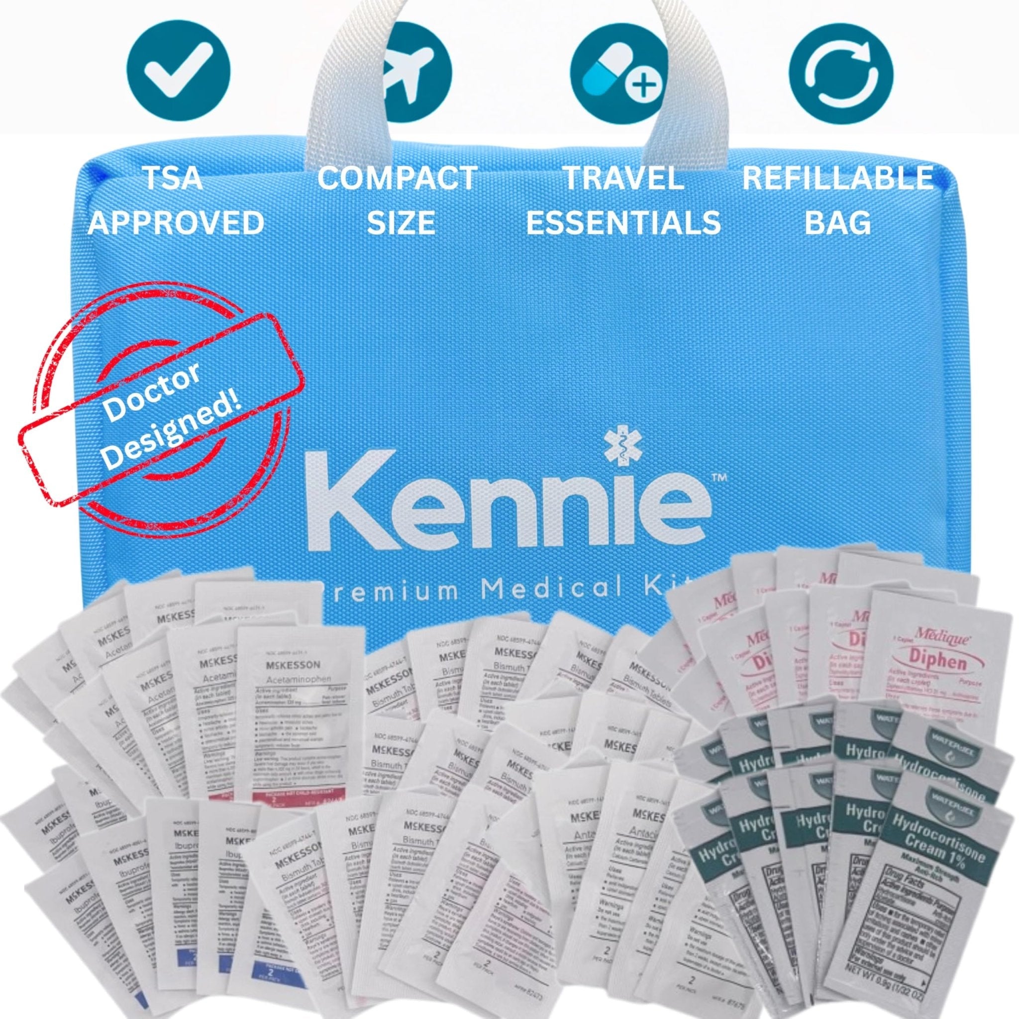 80-Piece OTC Medication Kit, Doctor Designed First Aid & Medicine Organizer with Pain, Fever, Allergy & Stomach Relief for Home, Travel & Emergency - Maple Wellness Supplements
