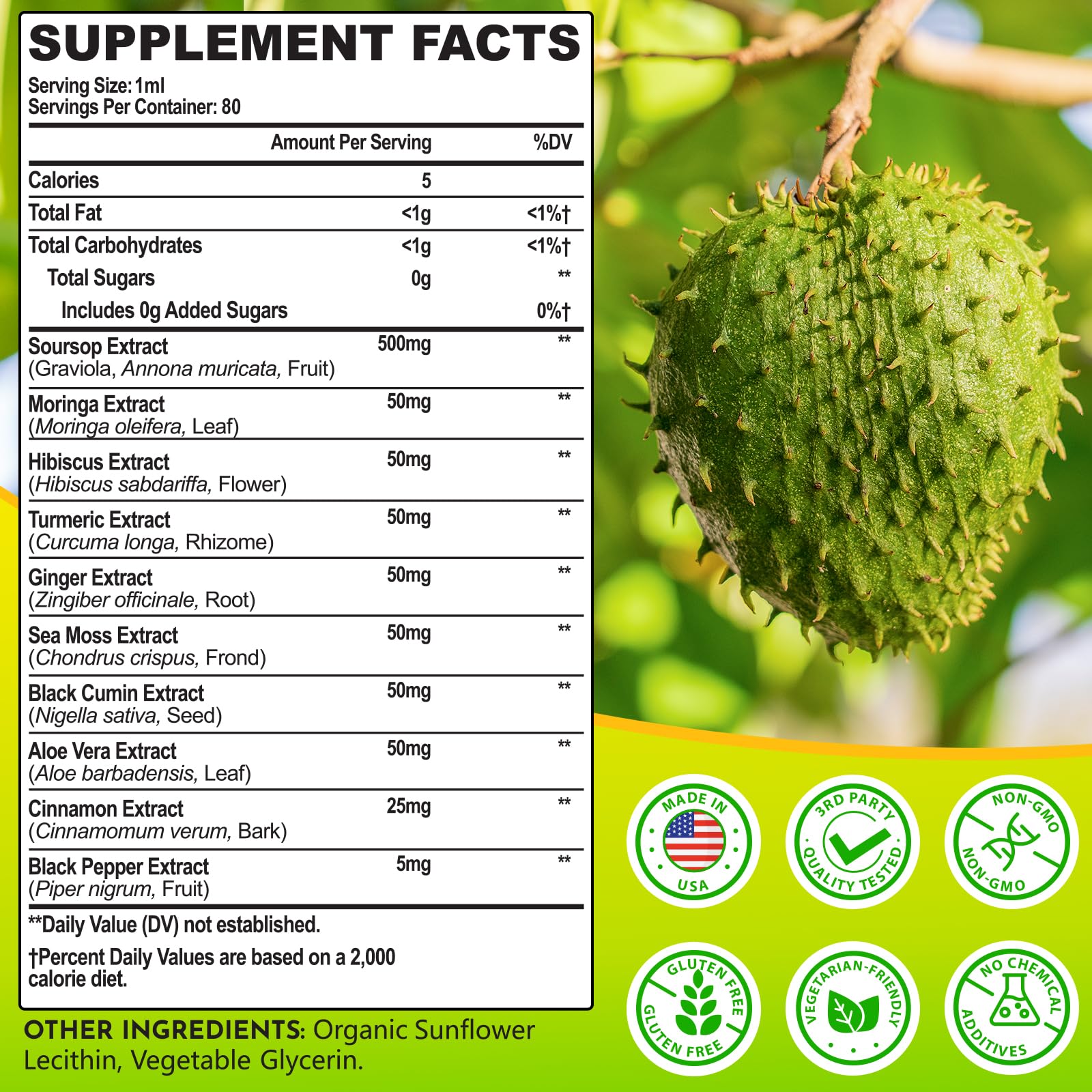 (80ML) Supplement Liquid Drops, 10 in 1 Soursop Multivitamin Drops with Leaf Extract & Sea Moss, for Cell Support & Regeneration, Immunity, Gut, Zzz, Skin & Antioxidant | 2.8 Fl Oz - 80 Days Supply - TrustMedUSA