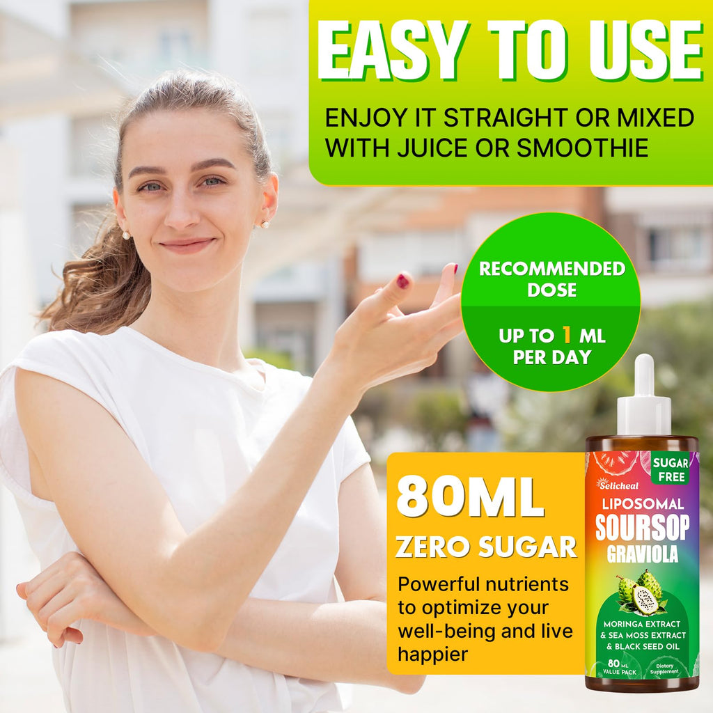(80ML) Supplement Liquid Drops, 10 in 1 Soursop Multivitamin Drops with Leaf Extract & Sea Moss, for Cell Support & Regeneration, Immunity, Gut, Zzz, Skin & Antioxidant | 2.8 Fl Oz - 80 Days Supply - TrustMedUSA