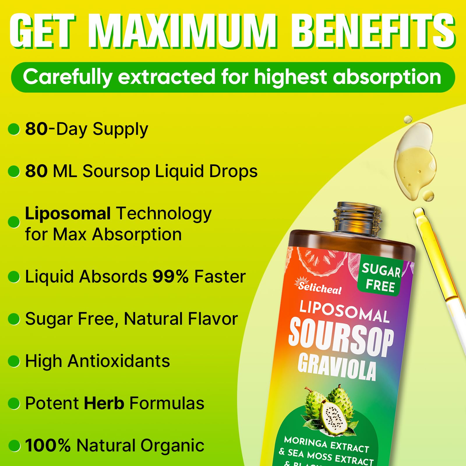 (80ML) Supplement Liquid Drops, 10 in 1 Soursop Multivitamin Drops with Leaf Extract & Sea Moss, for Cell Support & Regeneration, Immunity, Gut, Zzz, Skin & Antioxidant | 2.8 Fl Oz - 80 Days Supply - TrustMedUSA