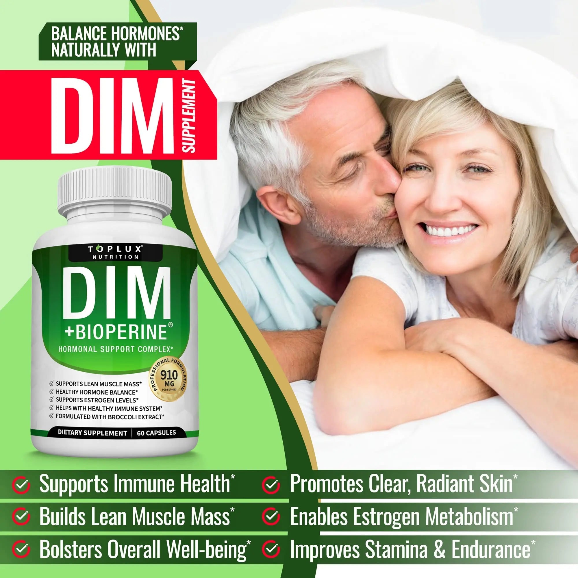 Dim Supplement 910 mg Plus BioPerine Complex - Diindolylmethane to Support Hormone Balance Toplux Au supplements