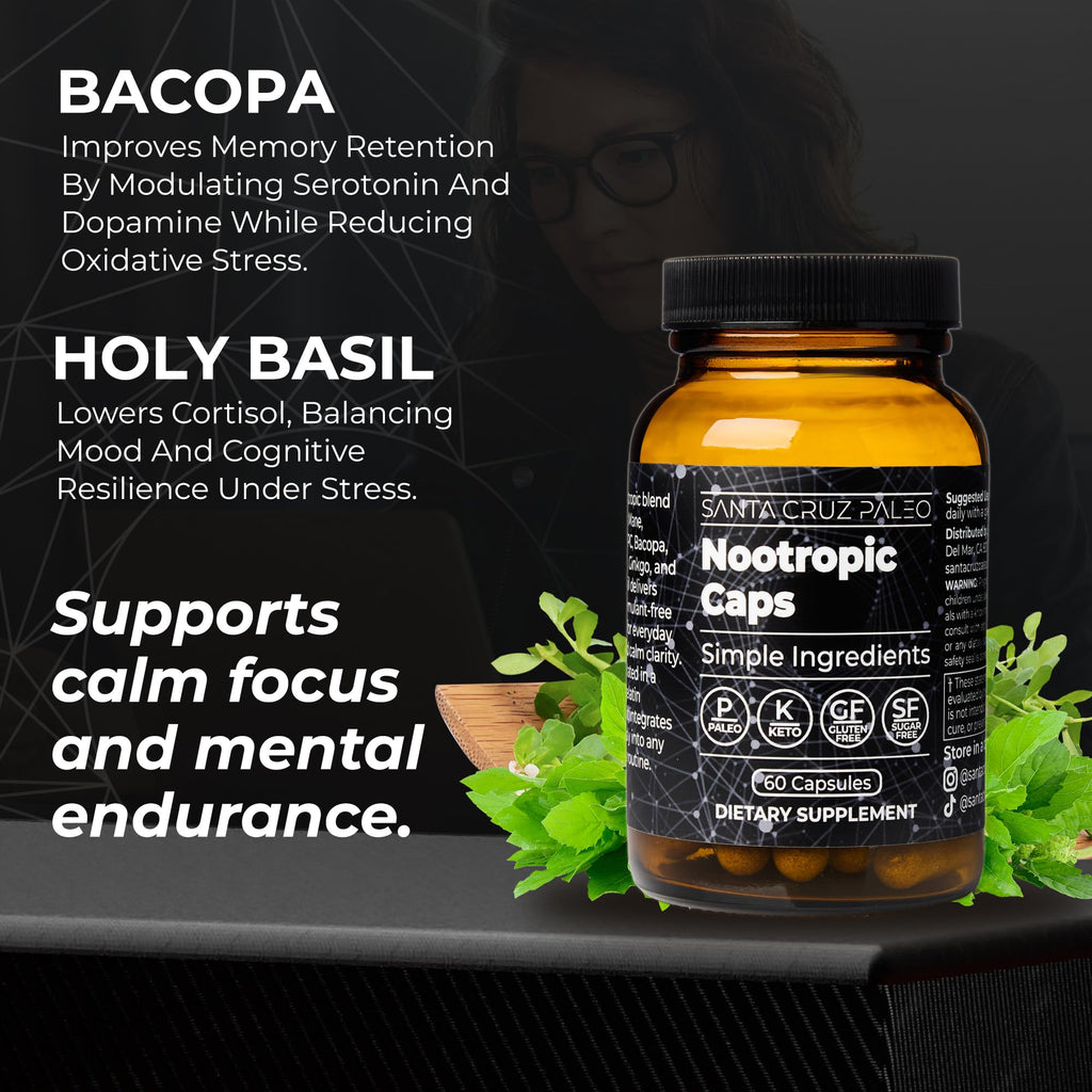 Santa Cruz Paleo Nootropic Capsules – Lions Mane, Alpha GPC, Panax Ginseng & Ginkgo Biloba for Focus, Memory, Mental Clarity & Energy – Keto, Paleo, Gluten Free Brain Supplement, 60 Caps Santa Cruz Paleo Au supplements