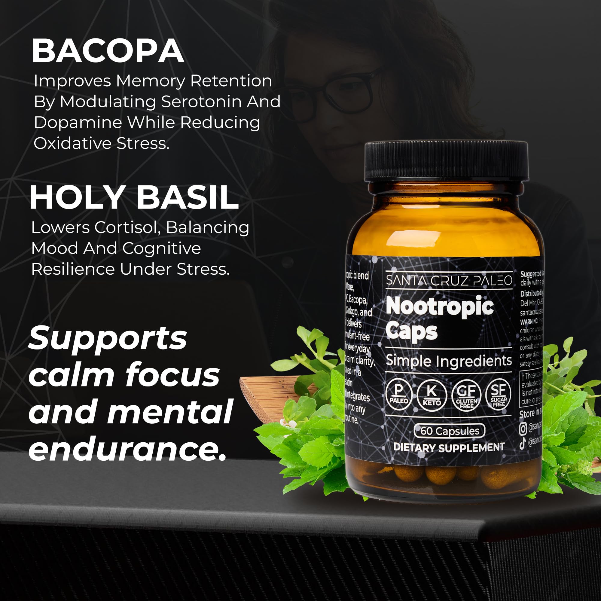 Santa Cruz Paleo Nootropic Capsules – Lions Mane, Alpha GPC, Panax Ginseng & Ginkgo Biloba for Focus, Memory, Mental Clarity & Energy – Keto, Paleo, Gluten Free Brain Supplement, 60 Caps Santa Cruz Paleo Au supplements