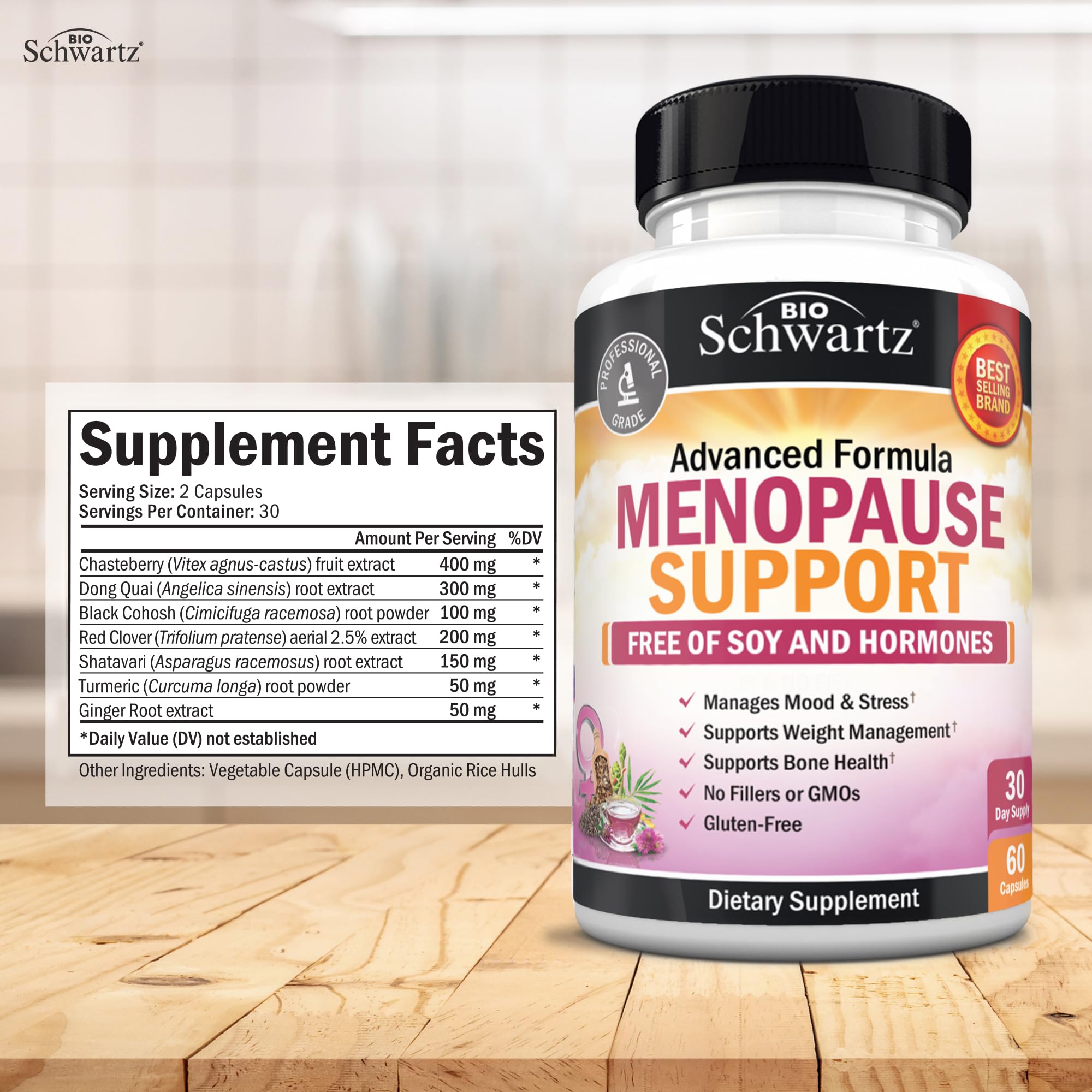 Herbal Menopause Support for Women - Supports Healthy Mood and Balance with Milk Thistle Chasteberry Black Cohosh Red Clover Turmeric Ginger - Menopause Supplements for Women - 60 Veggie Capsules BioSchwartz Au supplements