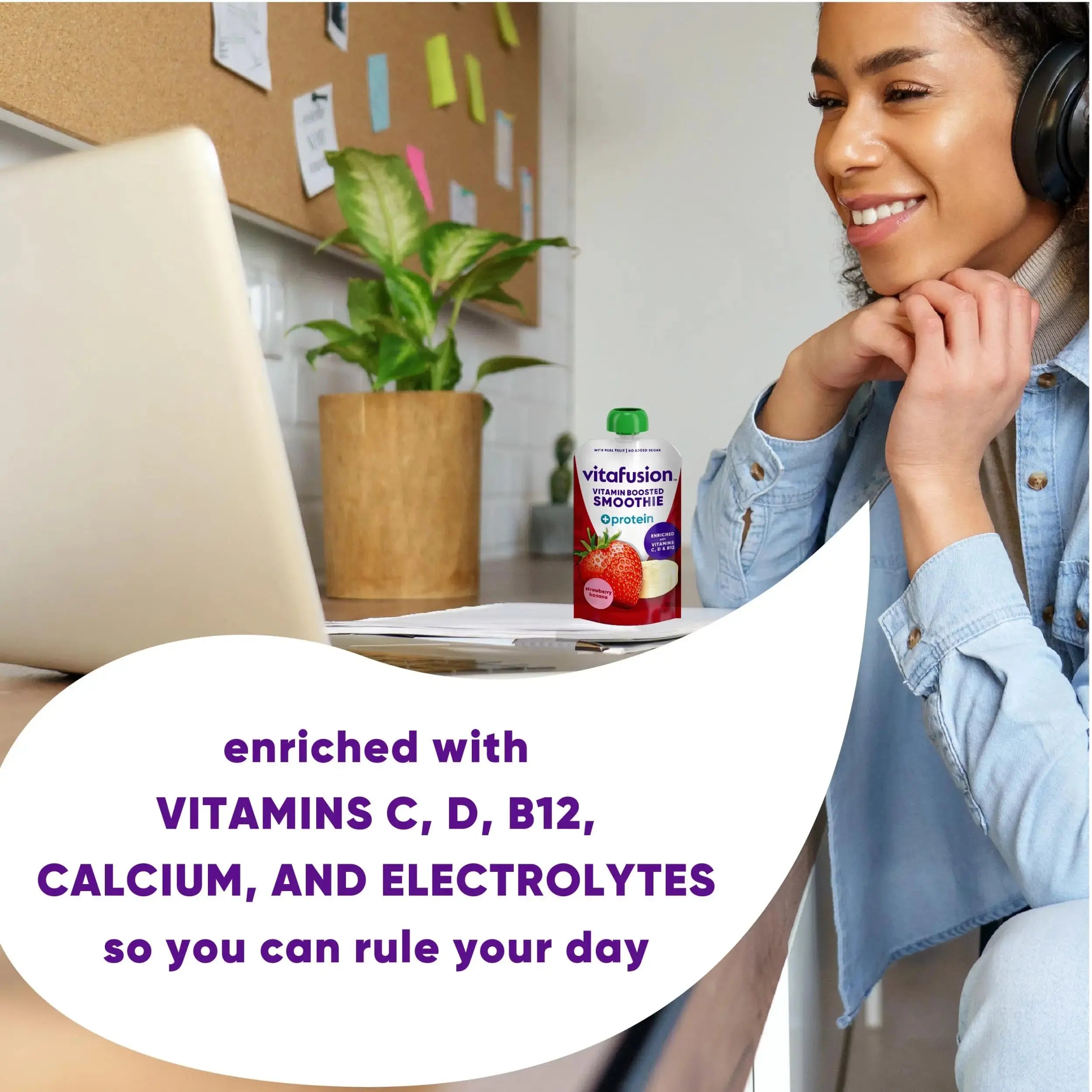 vitafusion Vitamin-Boosted Smoothie +Protein for Energy Metabolism and Immune Support, Strawberry Banana Flavor Excellent Source Vitafusion Au supplements