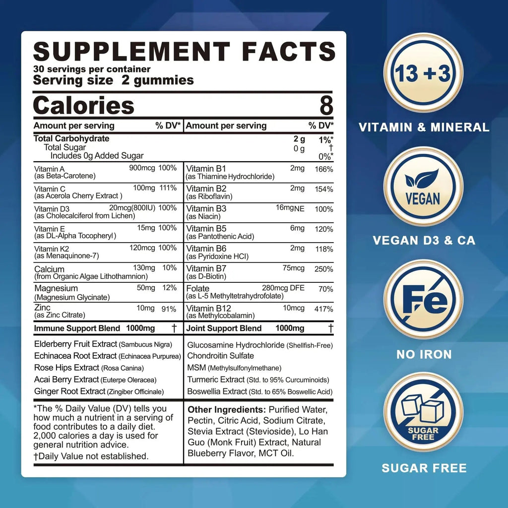 Methylated Multivitamin for Men/Women Gummies, Mens/Womens Multivitamin 50 Plus, with Glucosamine Chondroitin MSM Echinacea Sugar Free LILICARE Au supplements