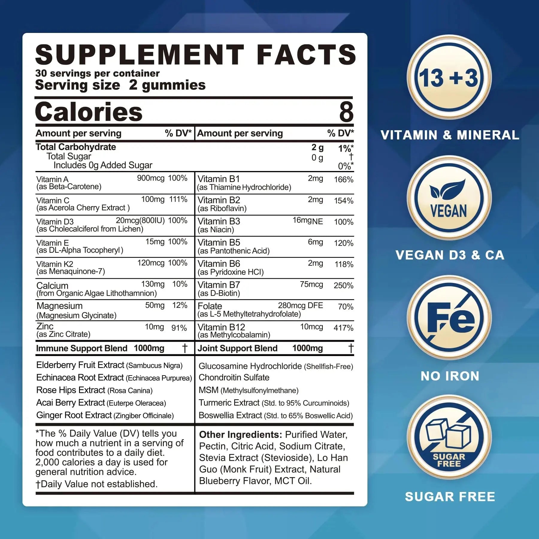 Methylated Multivitamin for Men/Women Gummies, Mens/Womens Multivitamin 50 Plus, with Glucosamine Chondroitin MSM Echinacea Sugar Free LILICARE Au supplements