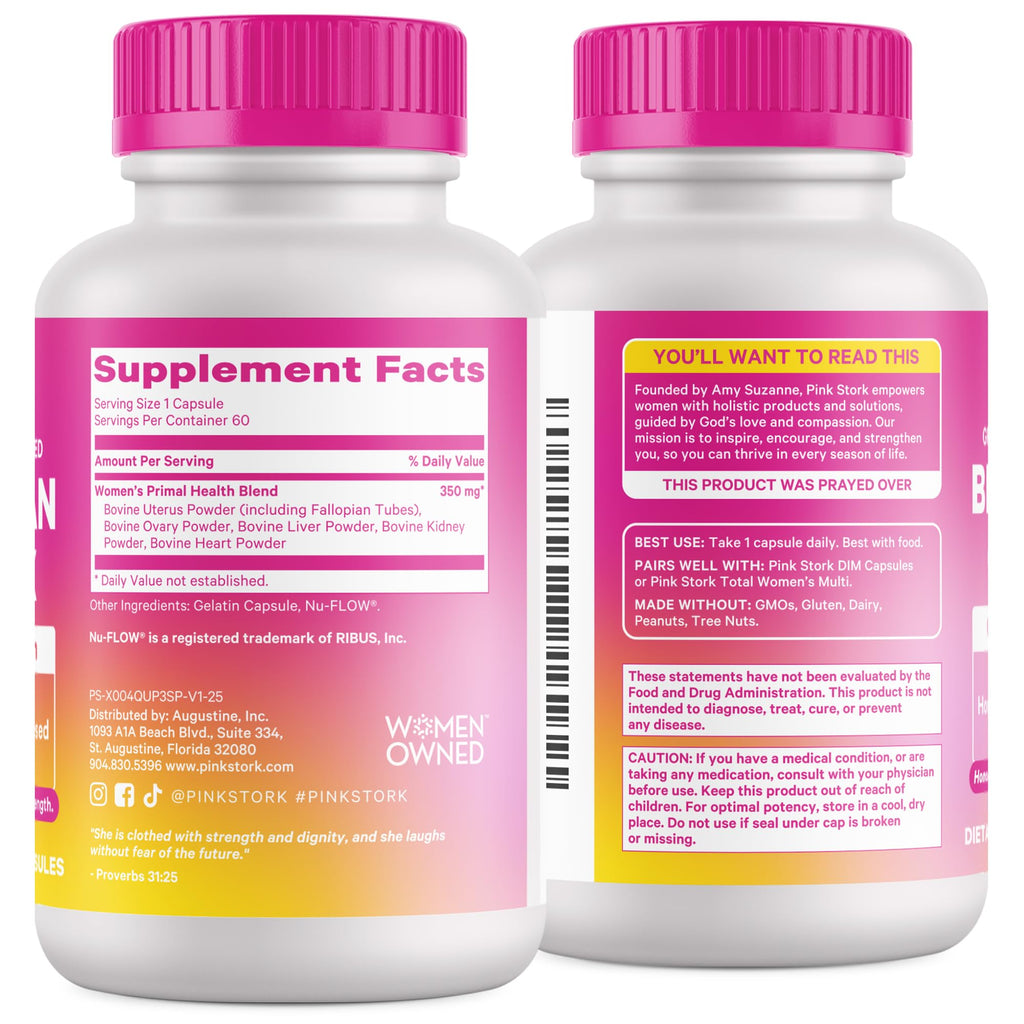 Pink Stork Beef Organ Supplement for Women | Grass-Fed Beef Liver Capsules with Iron, B12, CoQ10, Vitamin A | Primal Multivitamin for Female Hormone + Energy Support | 60 Capsules Pink Stork Au supplements